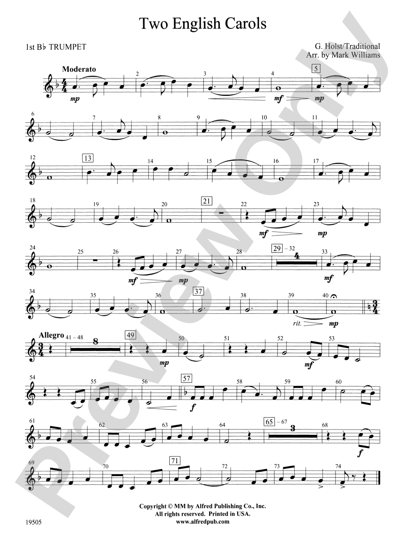 Two English Carols: 1st B-flat Trumpet