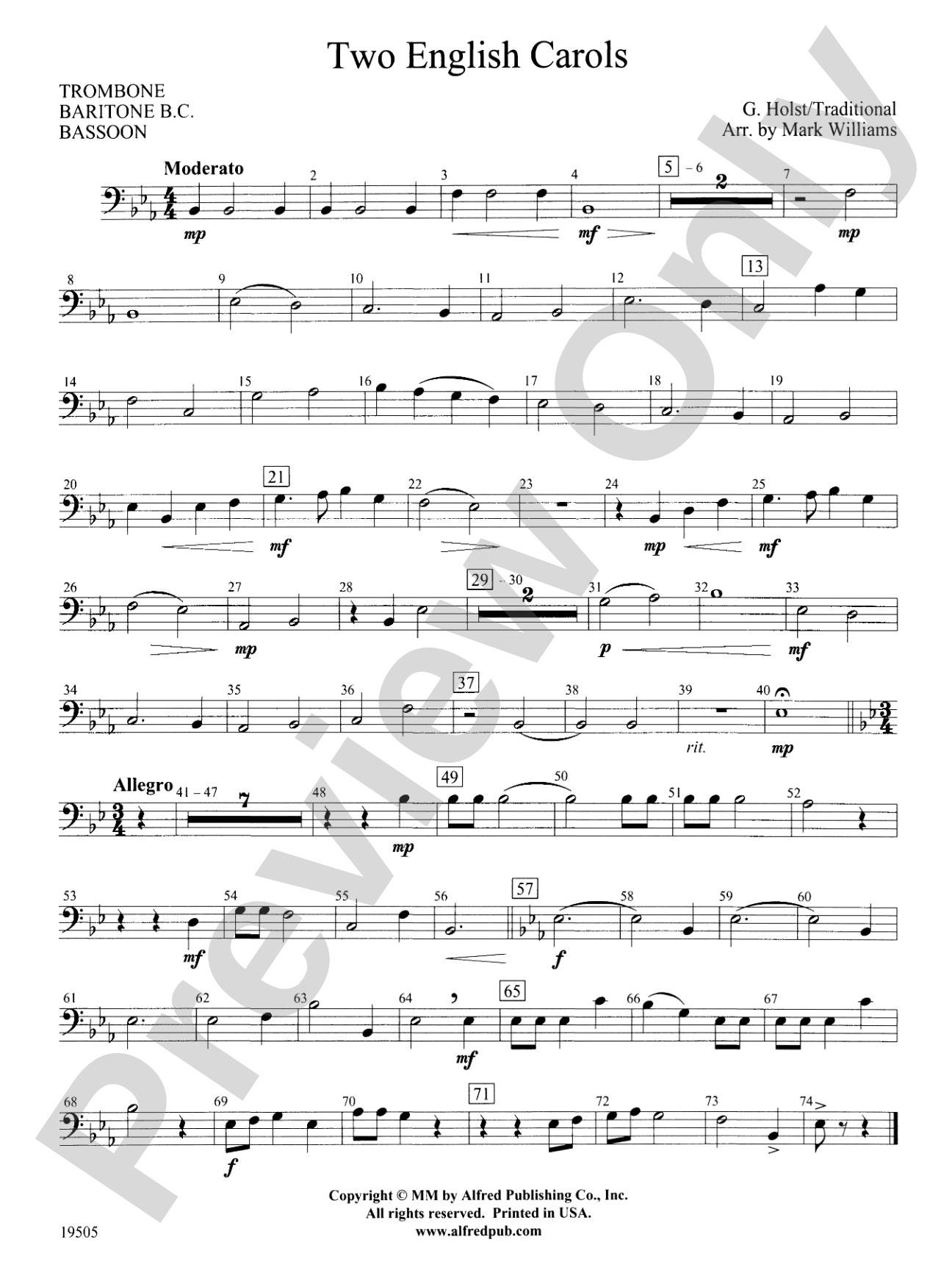 Two English Carols: 1st Trombone