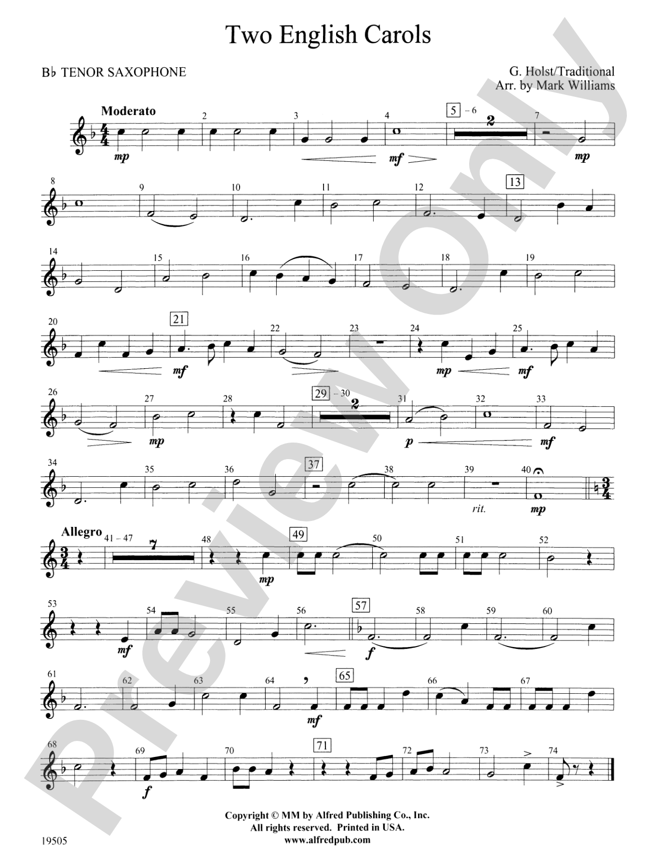 Two English Carols: B-flat Tenor Saxophone