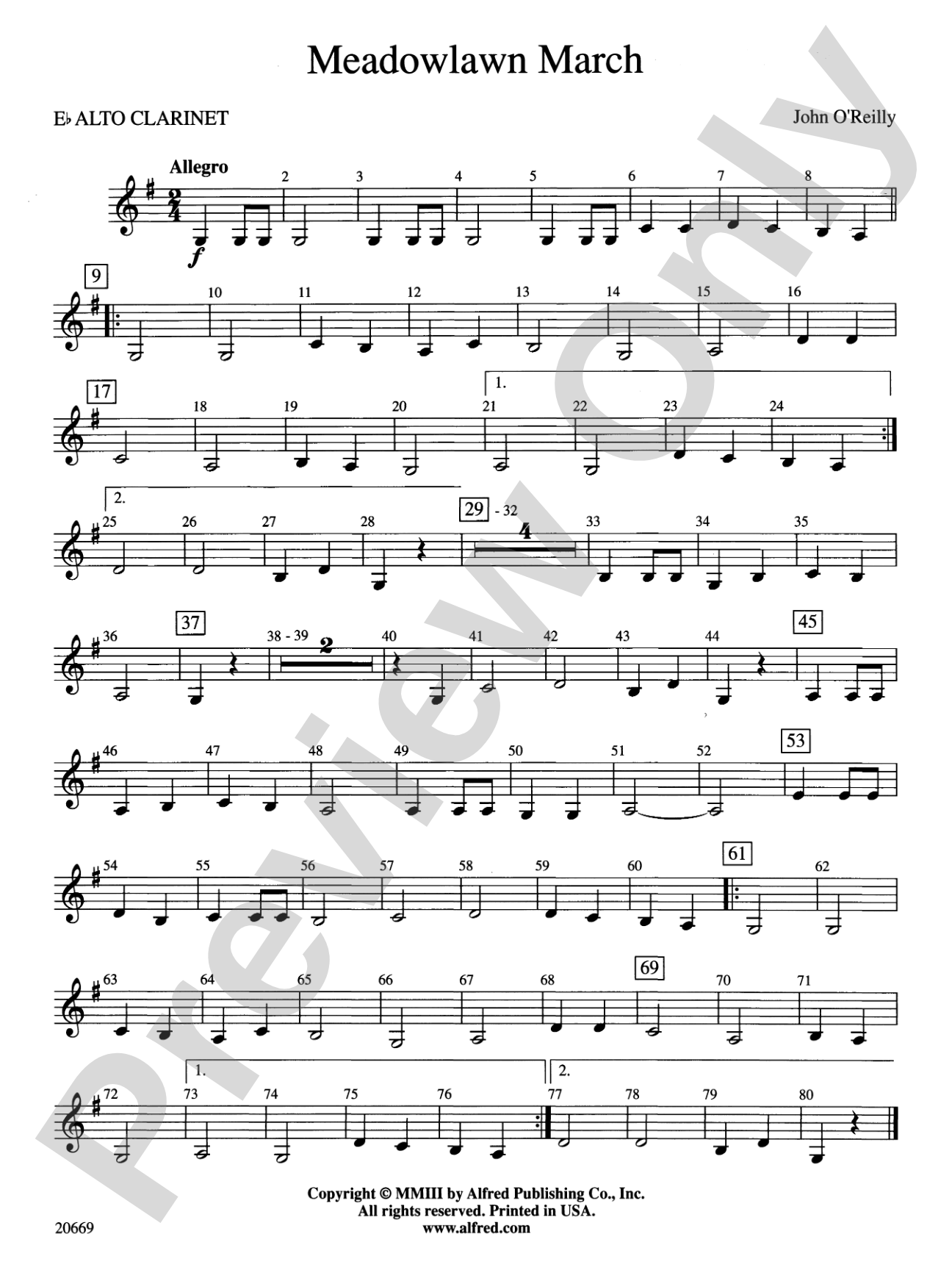 Meadowlawn March: E-flat Alto Clarinet
