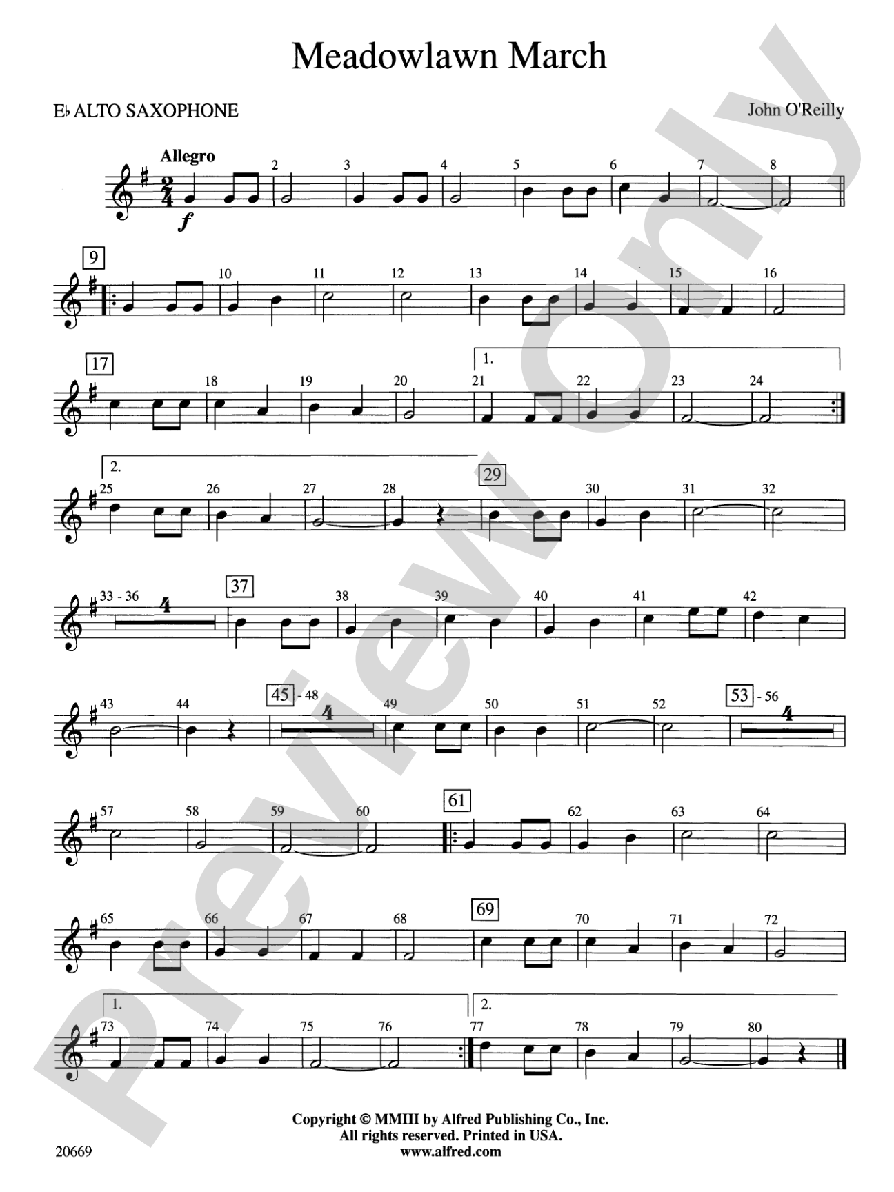Meadowlawn March: E-flat Alto Saxophone