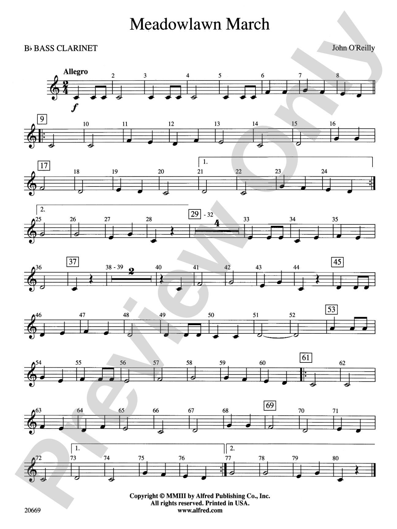 Meadowlawn March: B-flat Bass Clarinet