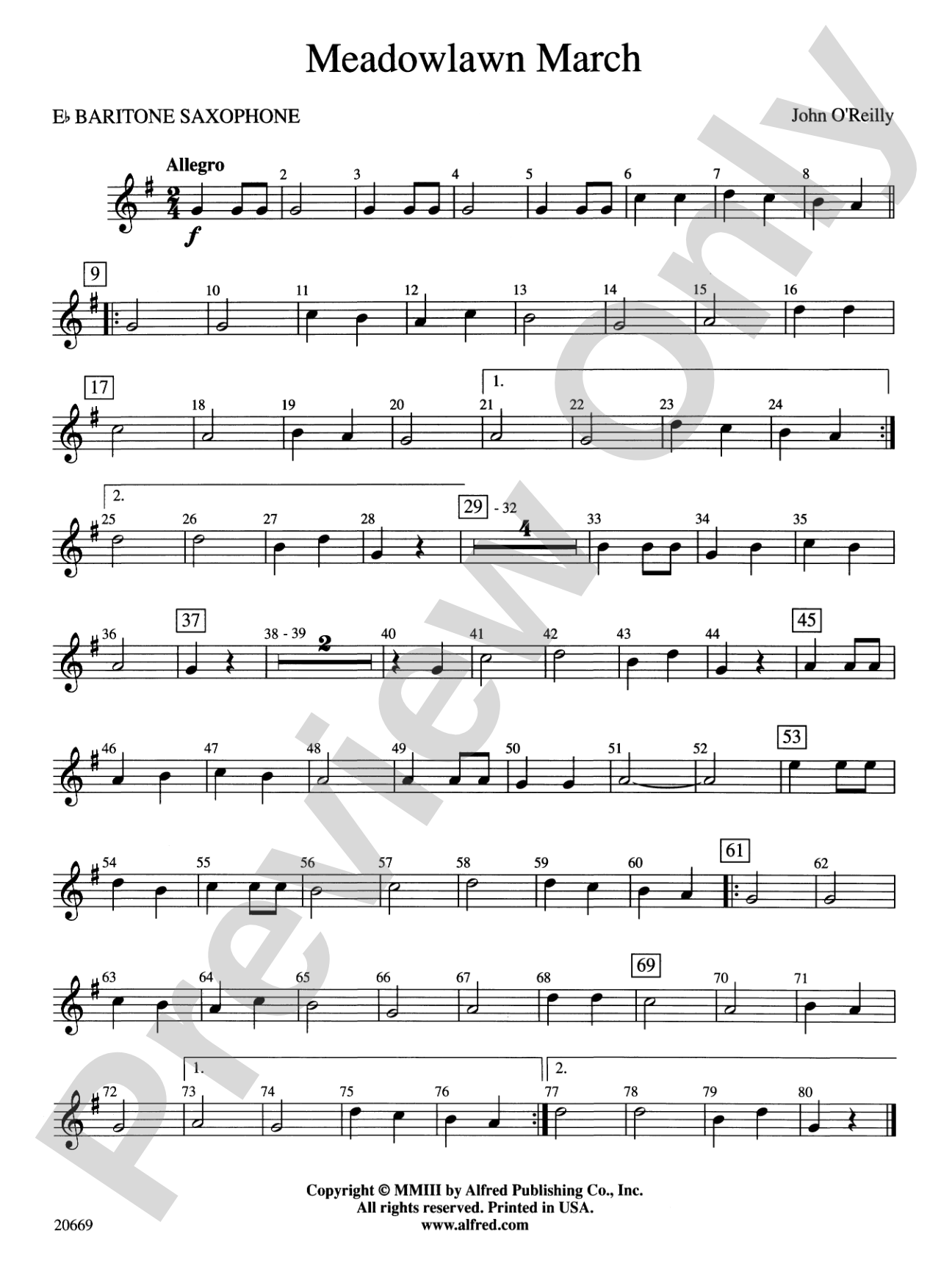 Meadowlawn March: E-flat Baritone Saxophone