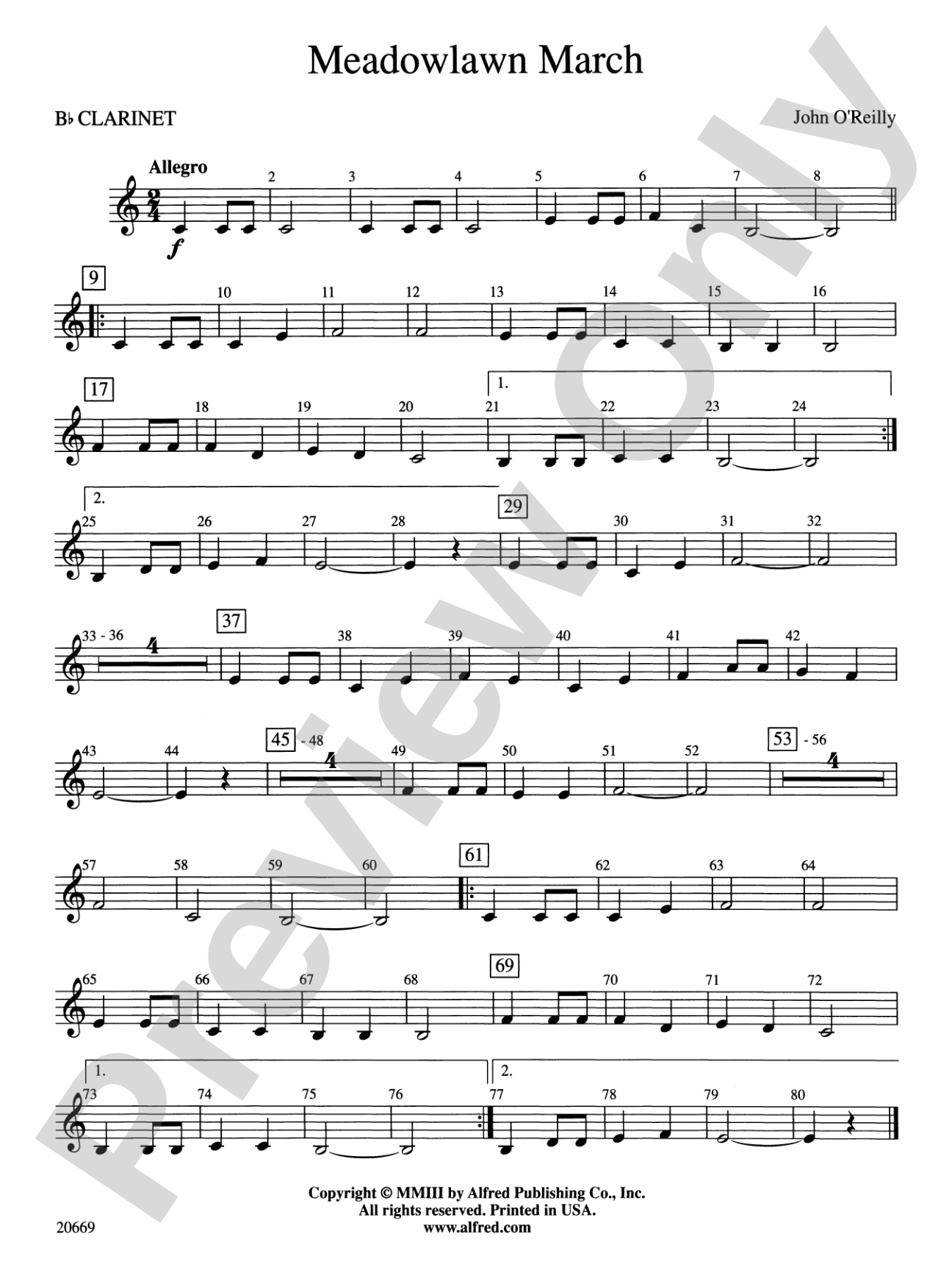 Meadowlawn March: 1st B-flat Clarinet