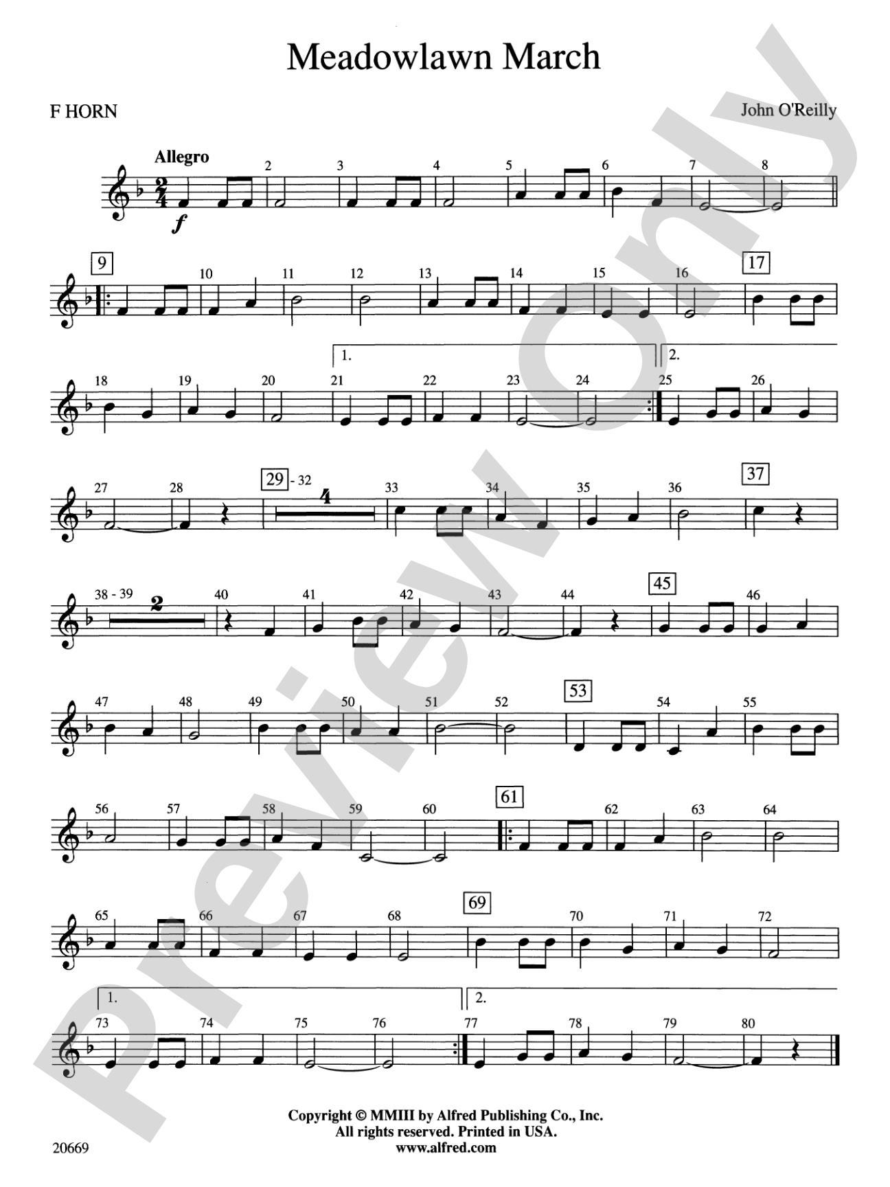Meadowlawn March: 1st F Horn