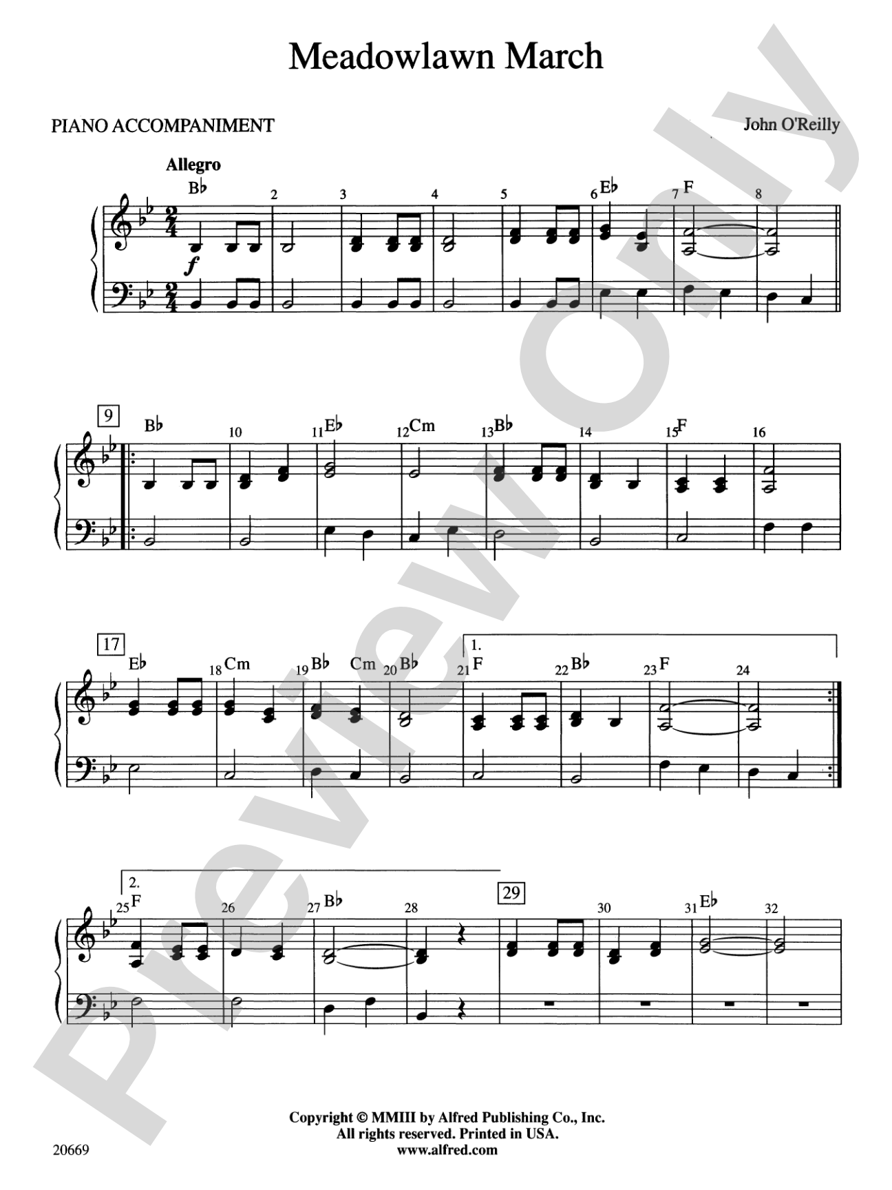Meadowlawn March: Piano Accompaniment