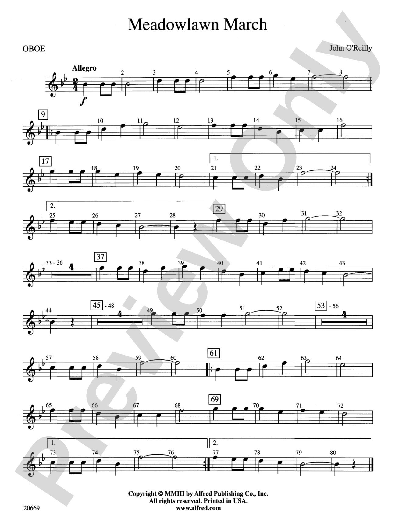 Meadowlawn March: Oboe