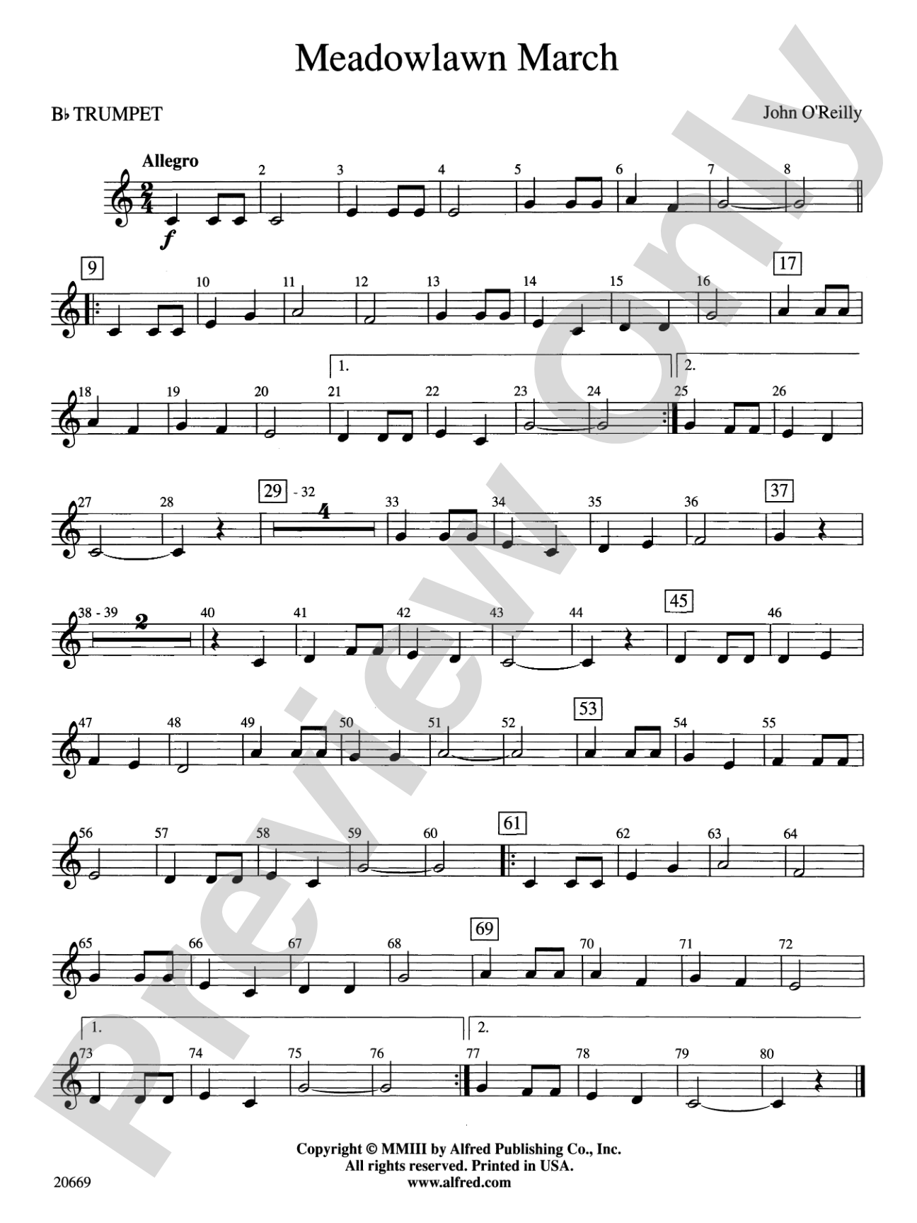 Meadowlawn March: 1st B-flat Trumpet