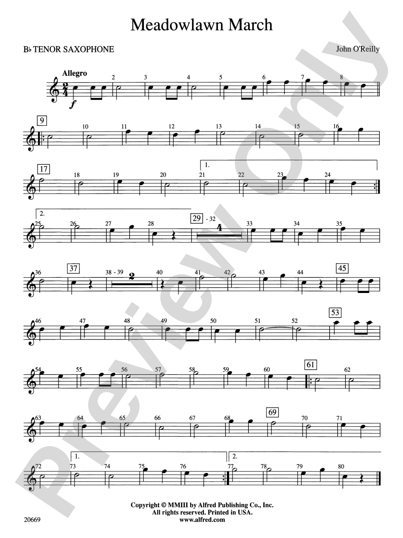 Meadowlawn March: B-flat Tenor Saxophone