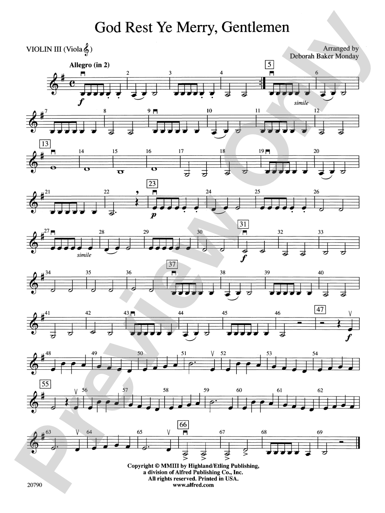 God Rest Ye Merry, Gentlemen: 3rd Violin (Viola [TC])