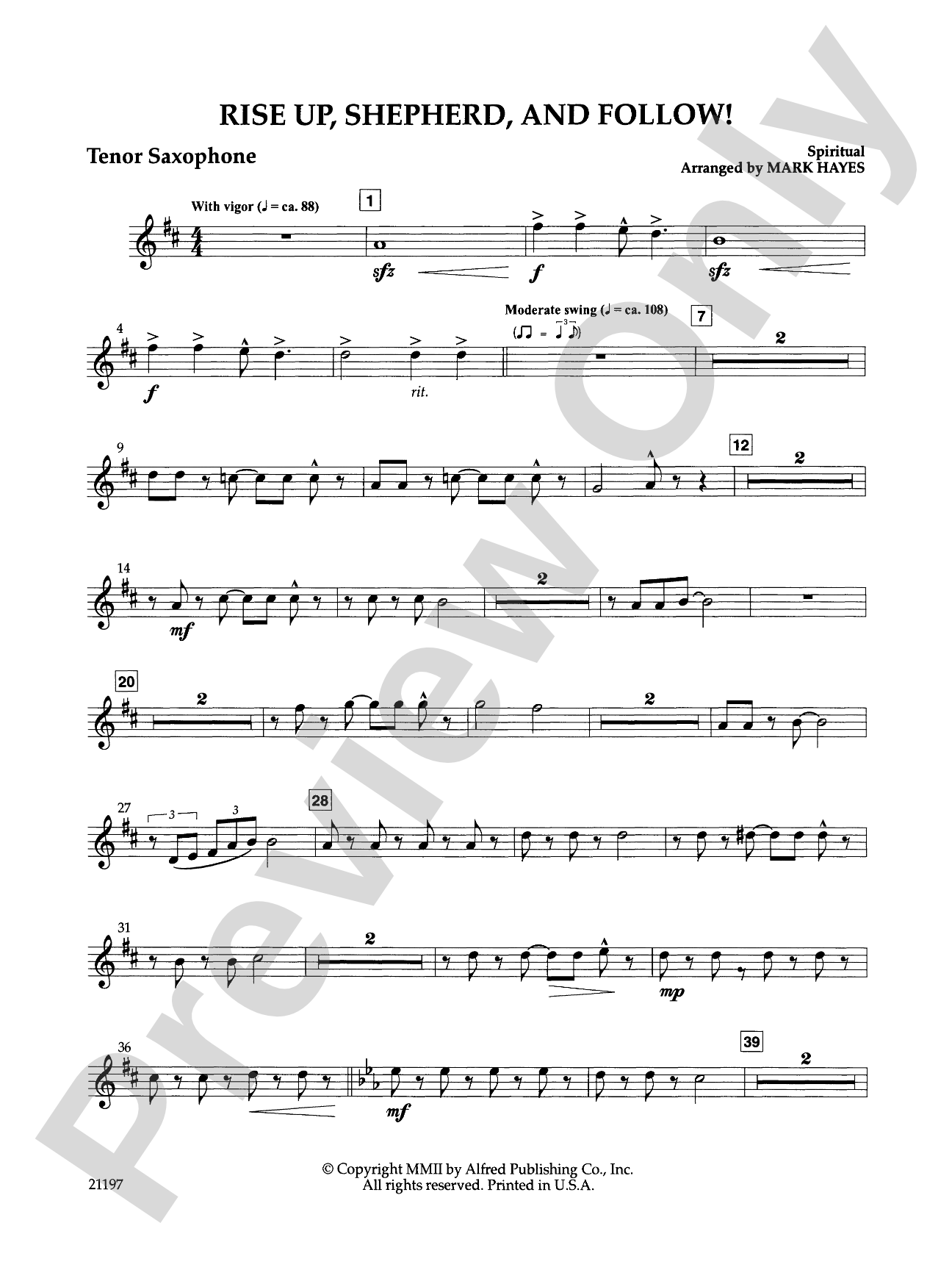 Rise Up, Shepherd, and Follow!: B-flat Tenor Saxophone: Choral SoundPax