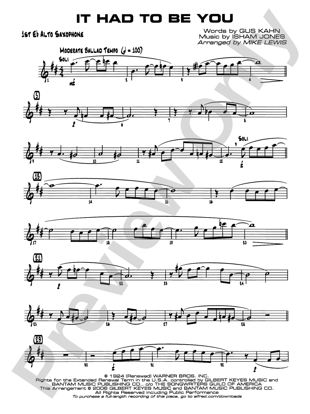 It Had to Be You: E-flat Alto Saxophone