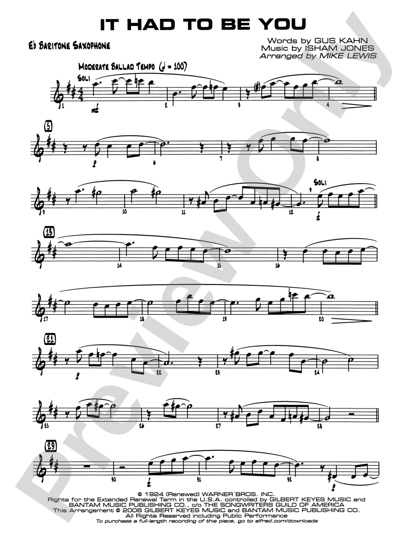 It Had to Be You: E-flat Baritone Saxophone