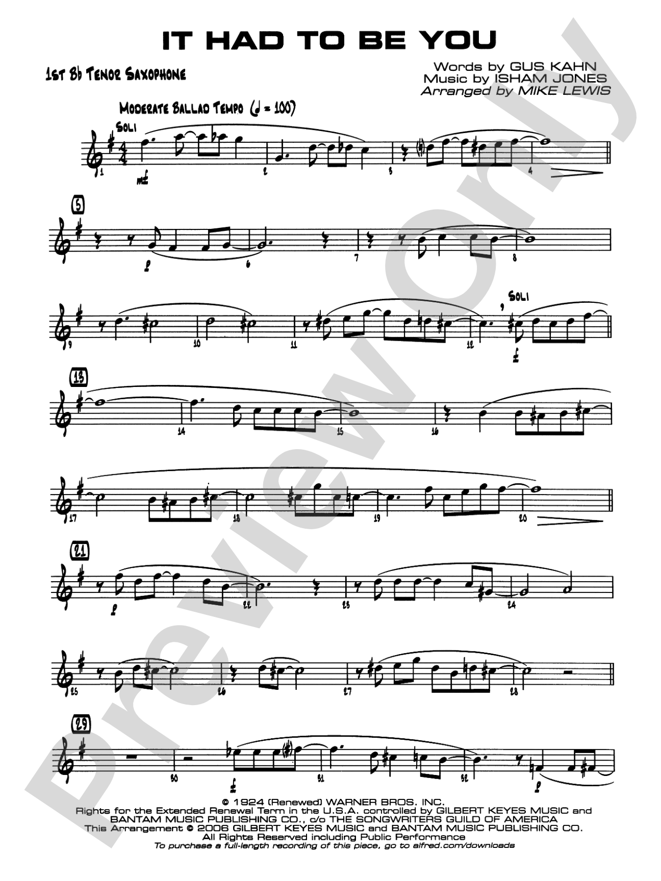 It Had to Be You: B-flat Tenor Saxophone