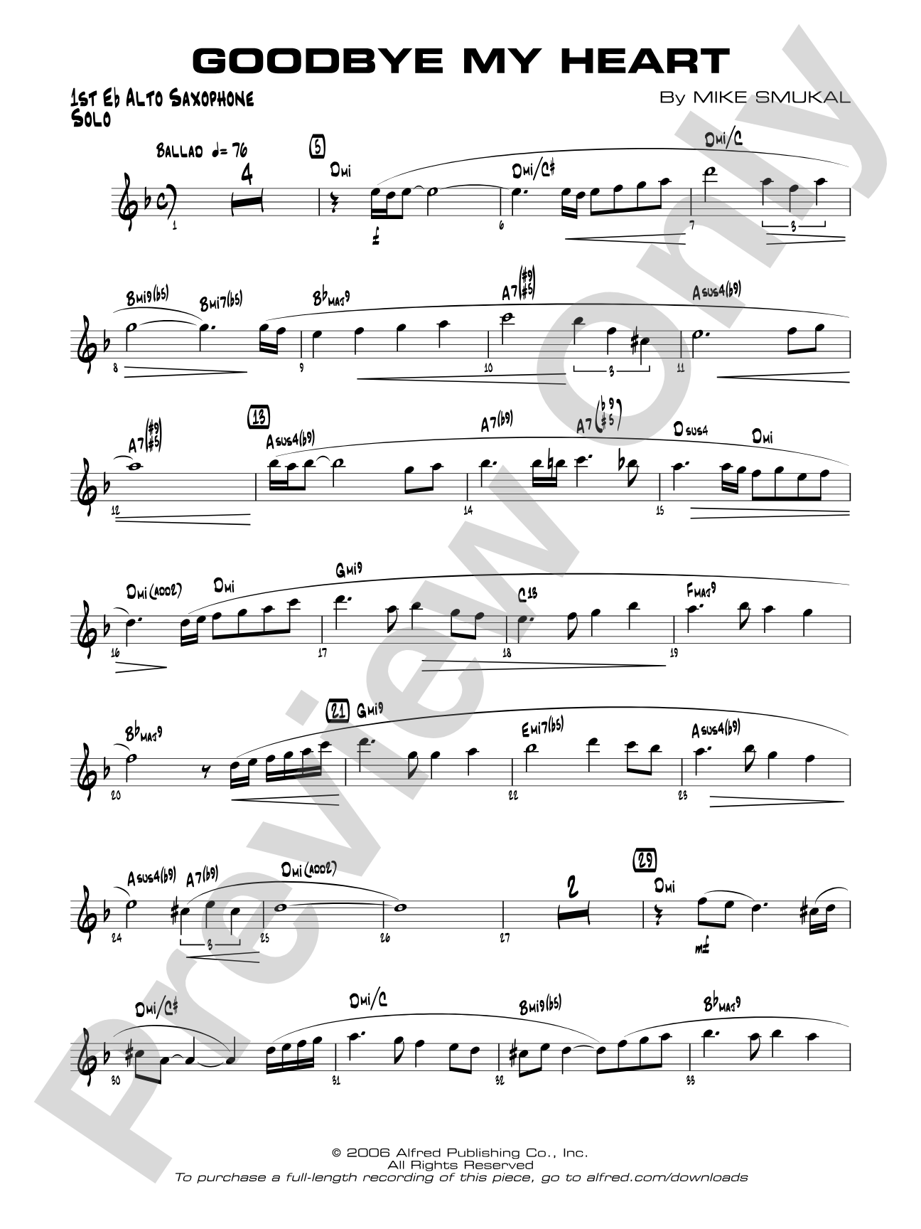 Goodbye My Heart: E-flat Alto Saxophone