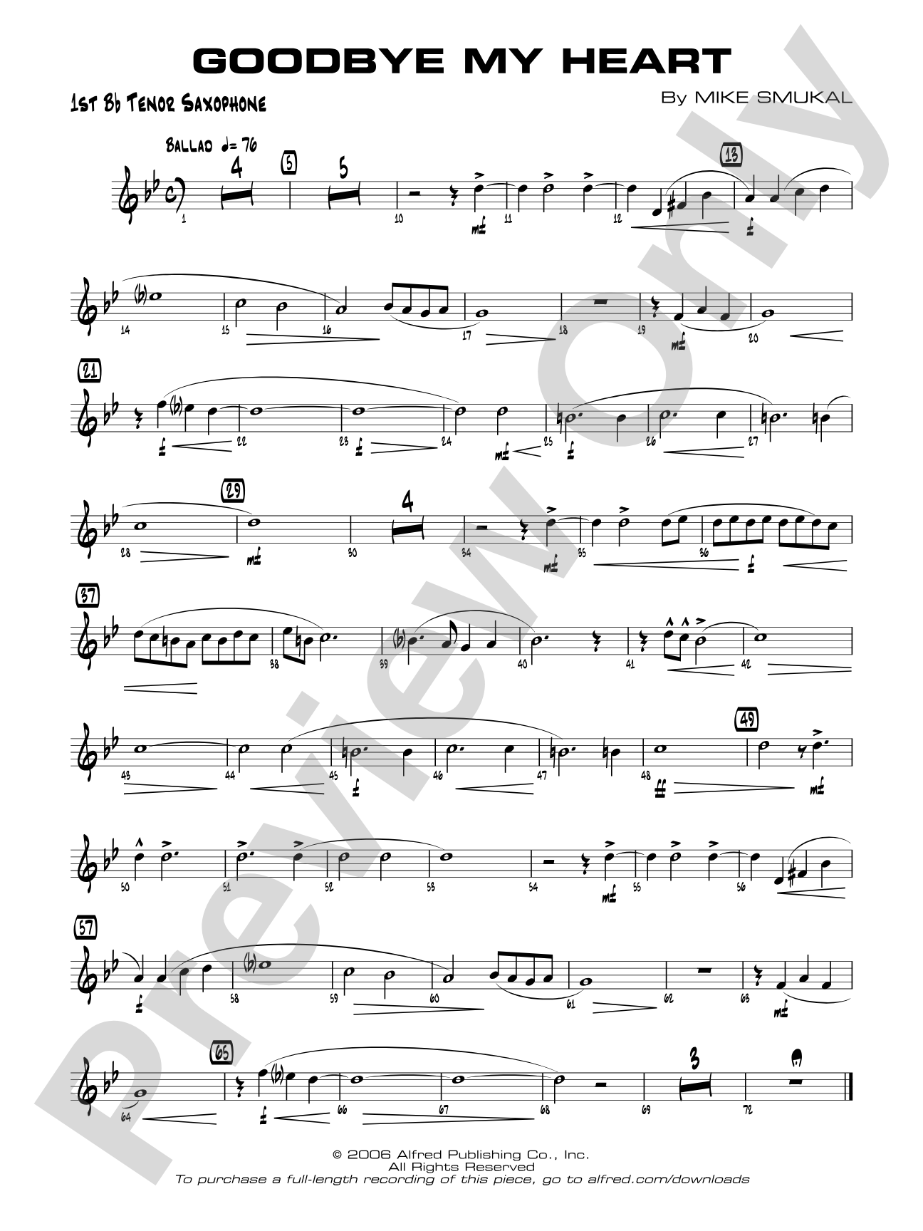 Goodbye My Heart: B-flat Tenor Saxophone