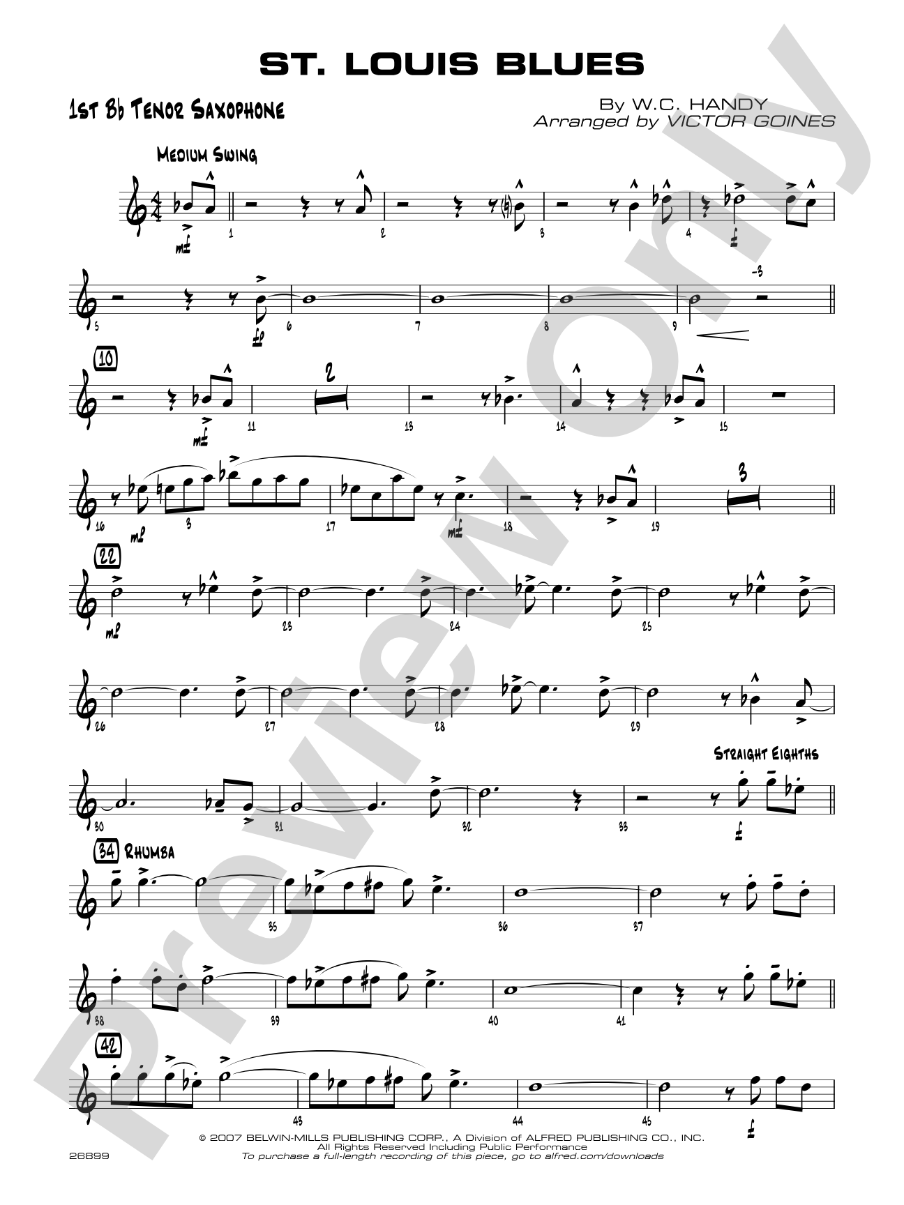 St. Louis Blues: B-flat Tenor Saxophone