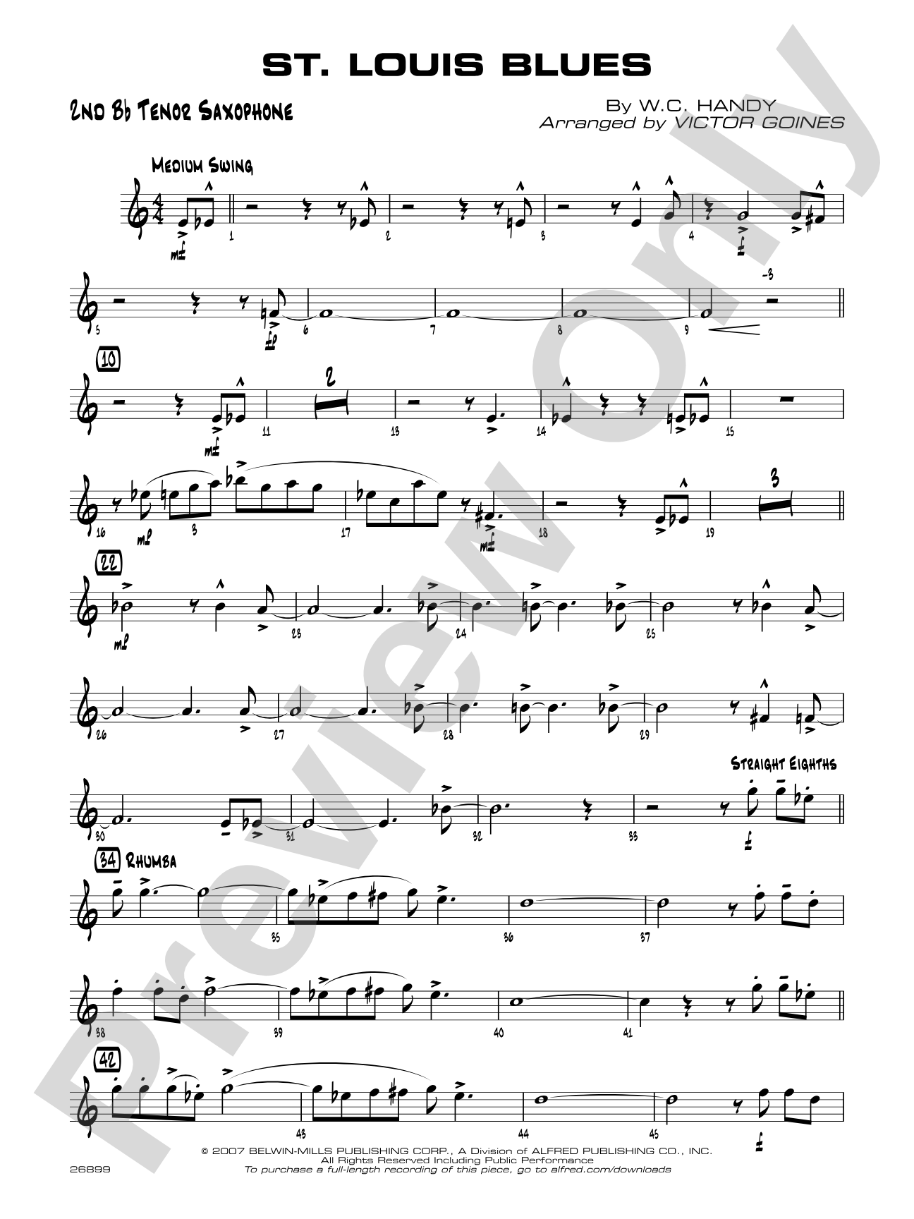 St. Louis Blues: 2nd B-flat Tenor Saxophone