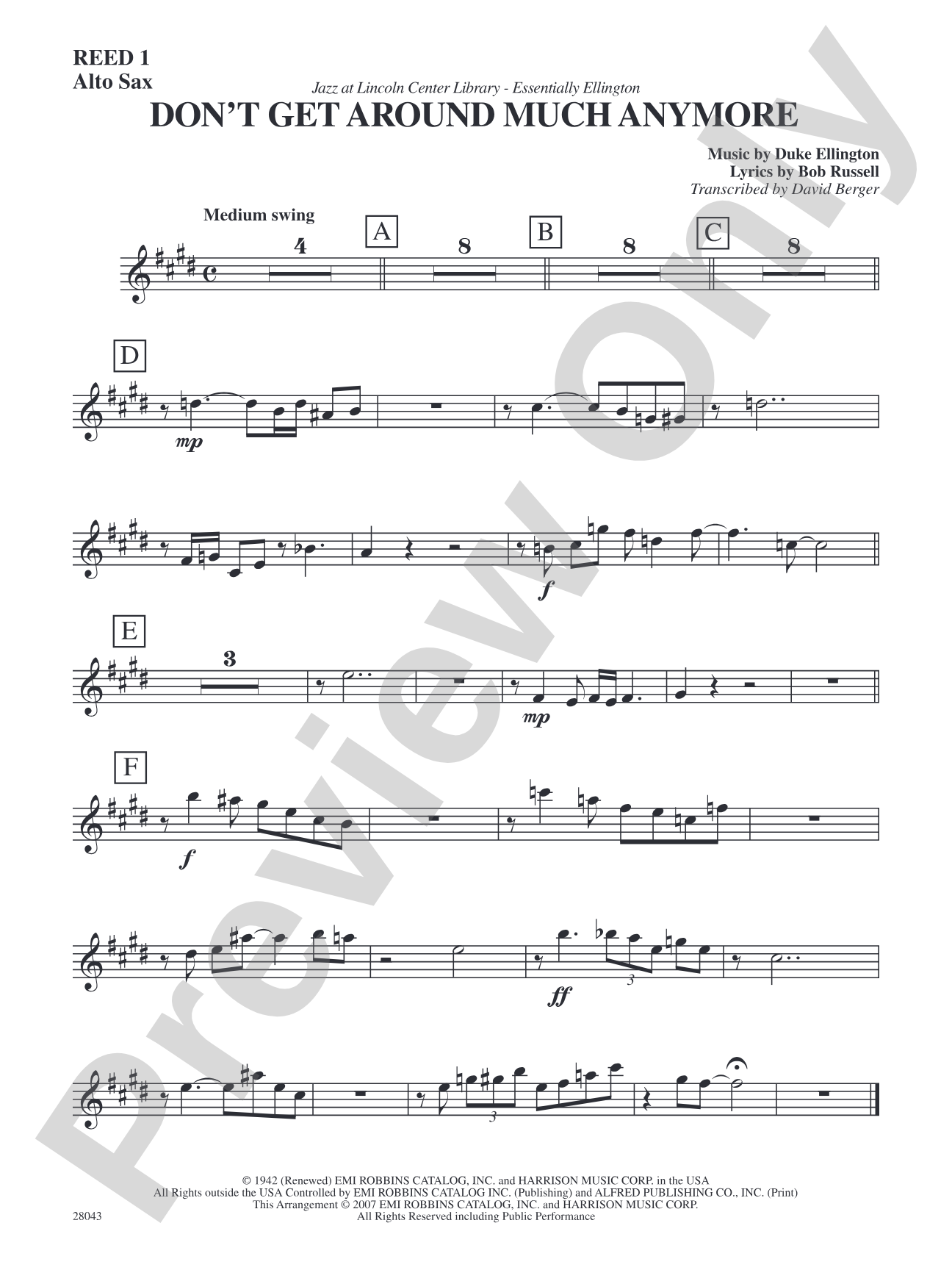 Don't Get Around Much Anymore: E-flat Alto Saxophone