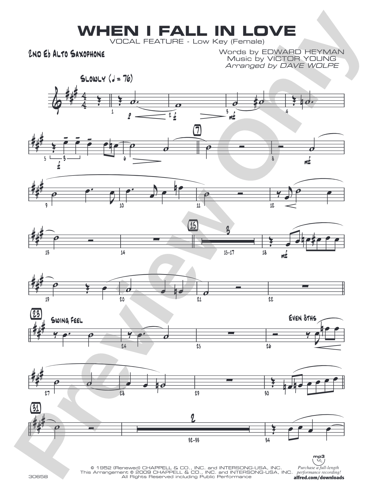 When I Fall in Love: 2nd E-flat Alto Saxophone