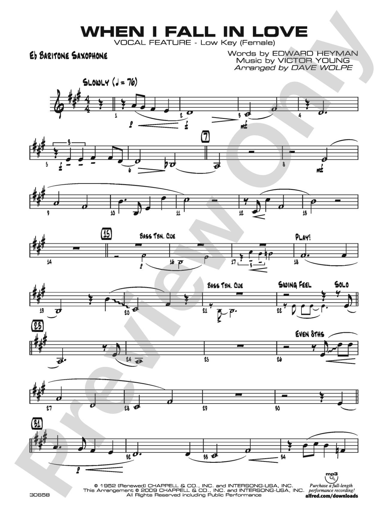 When I Fall in Love: E-flat Baritone Saxophone