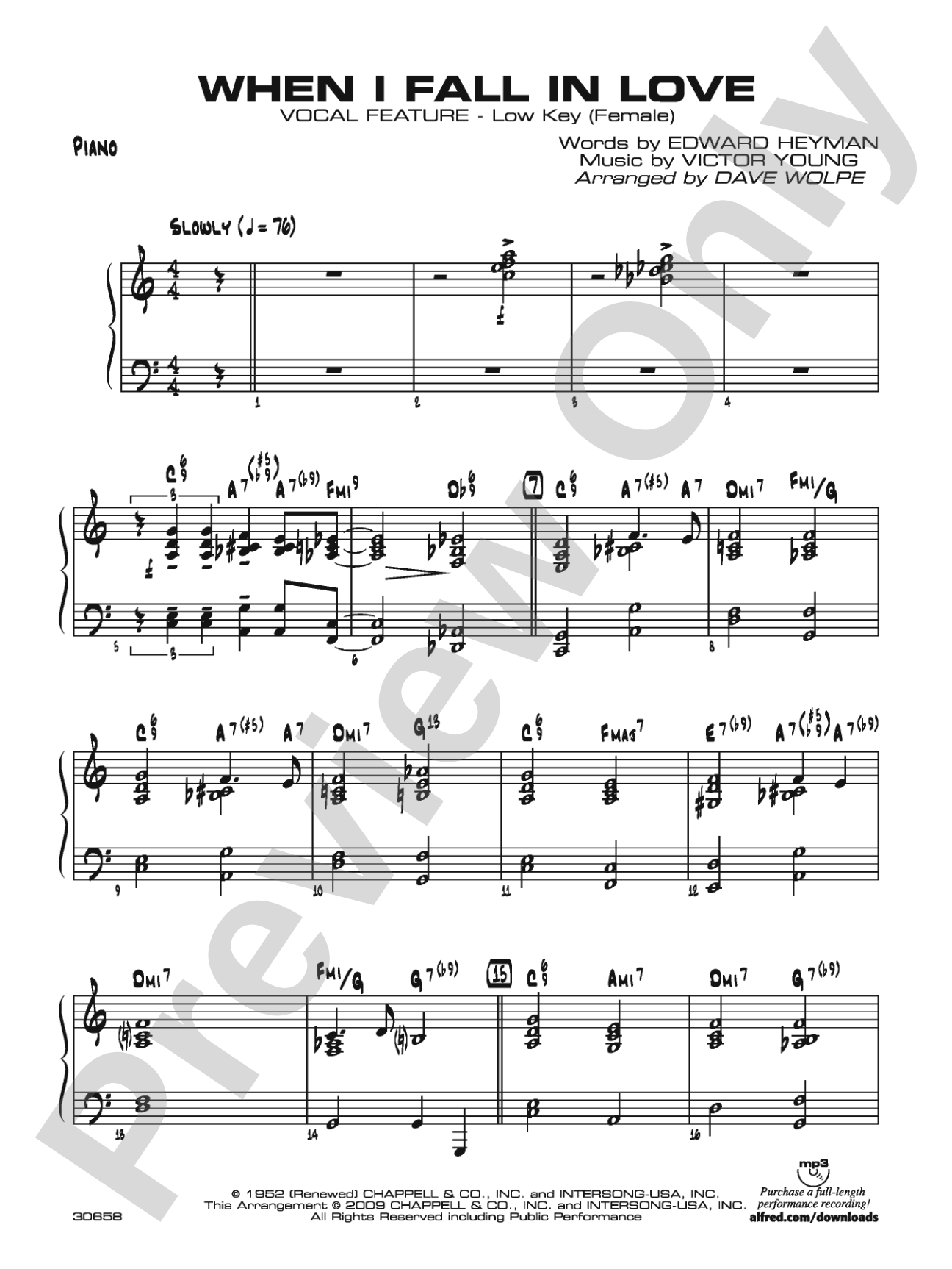 When I Fall in Love: Piano Accompaniment