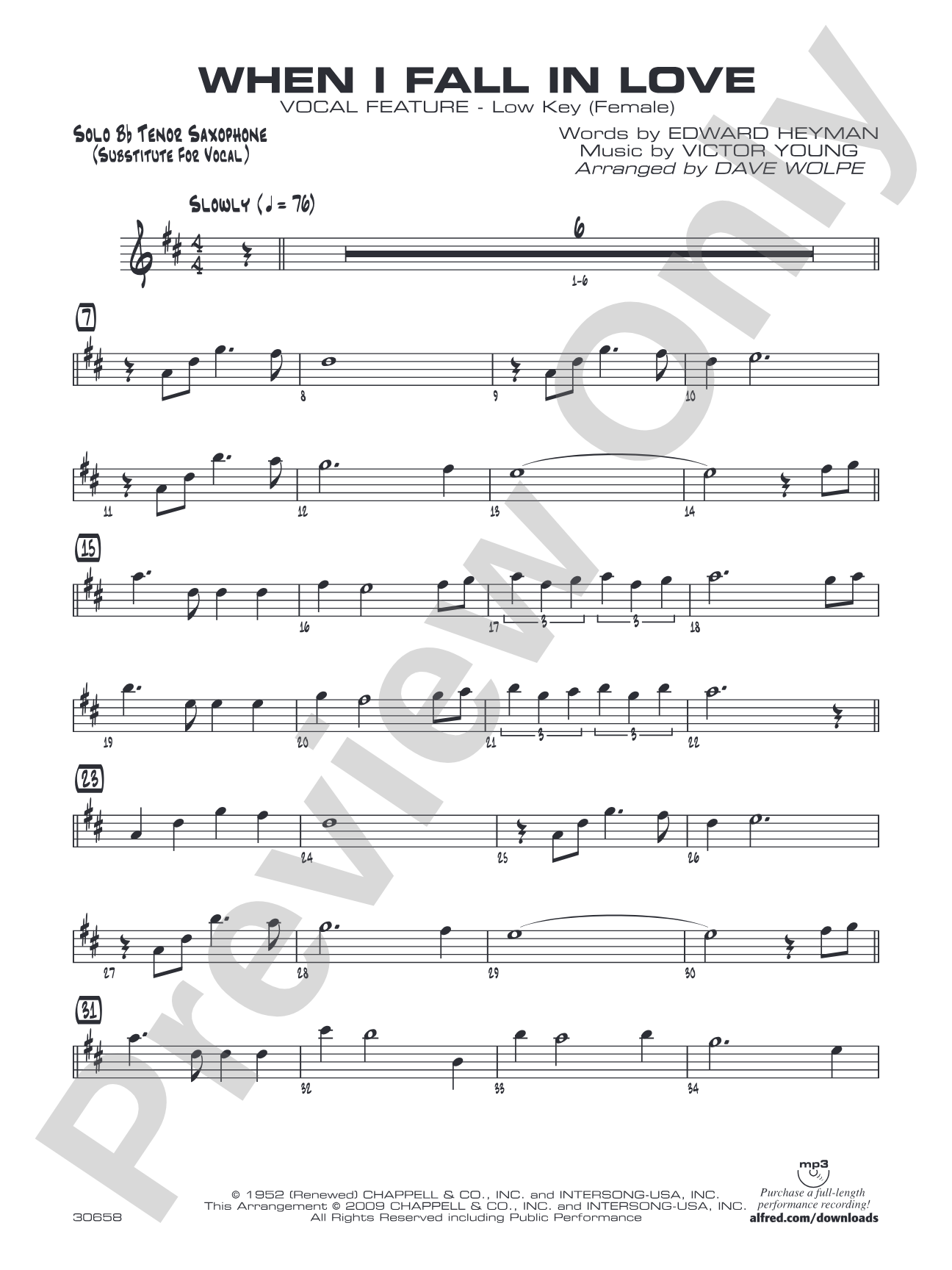 When I Fall in Love: Solo Tenor Saxophone