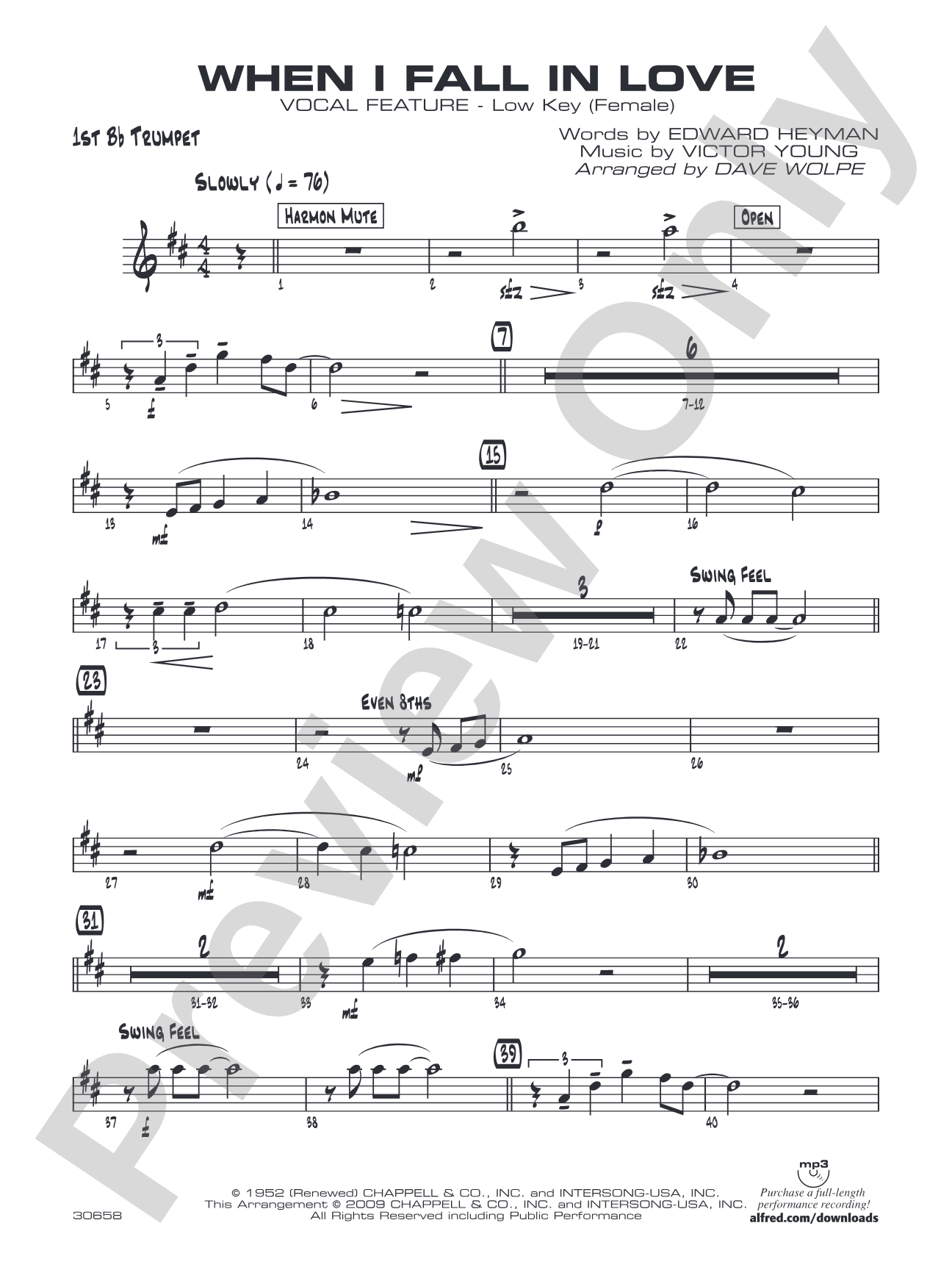 When I Fall in Love: 1st B-flat Trumpet