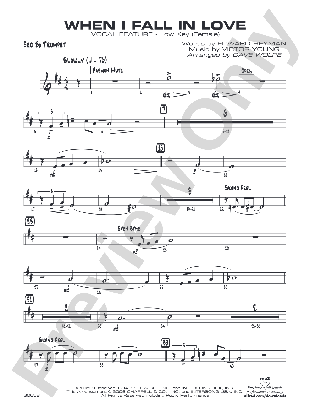 When I Fall in Love: 3rd B-flat Trumpet