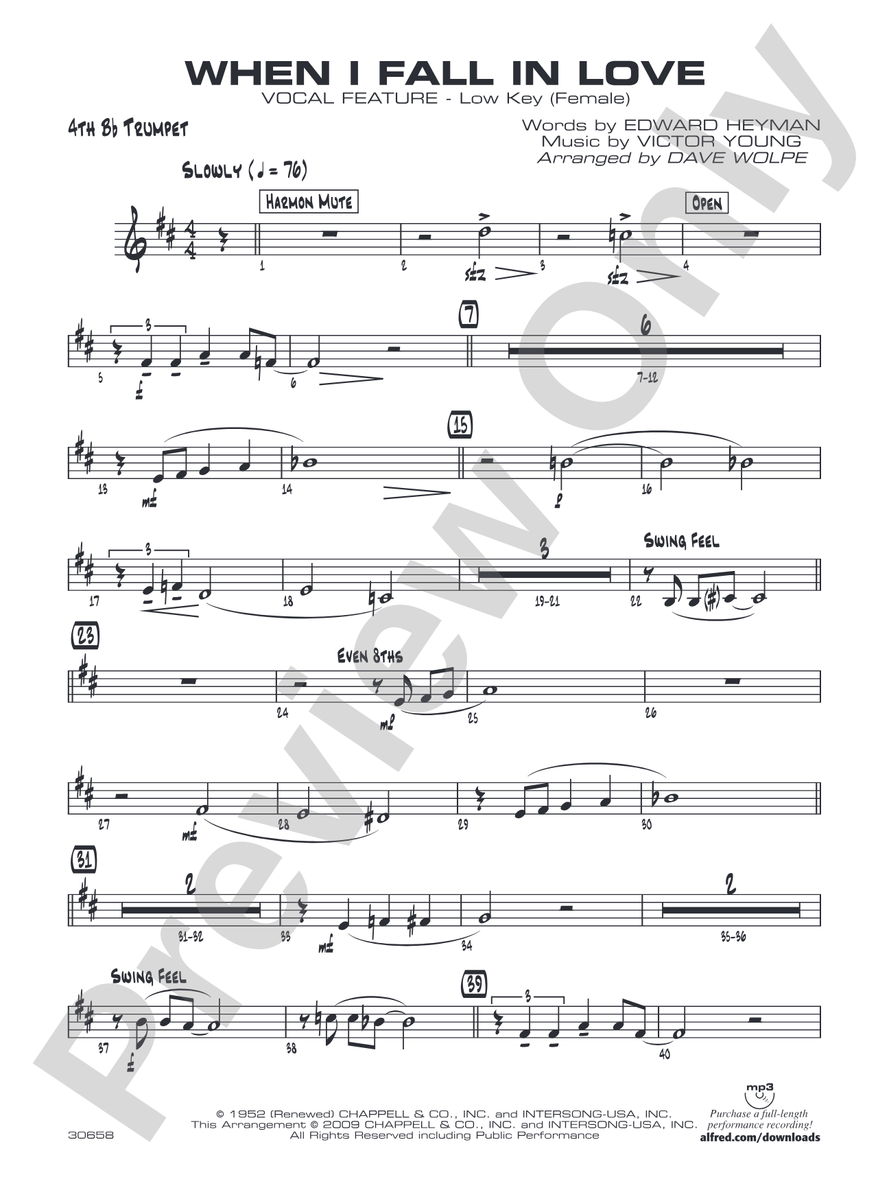 When I Fall in Love: 4th B-flat Trumpet