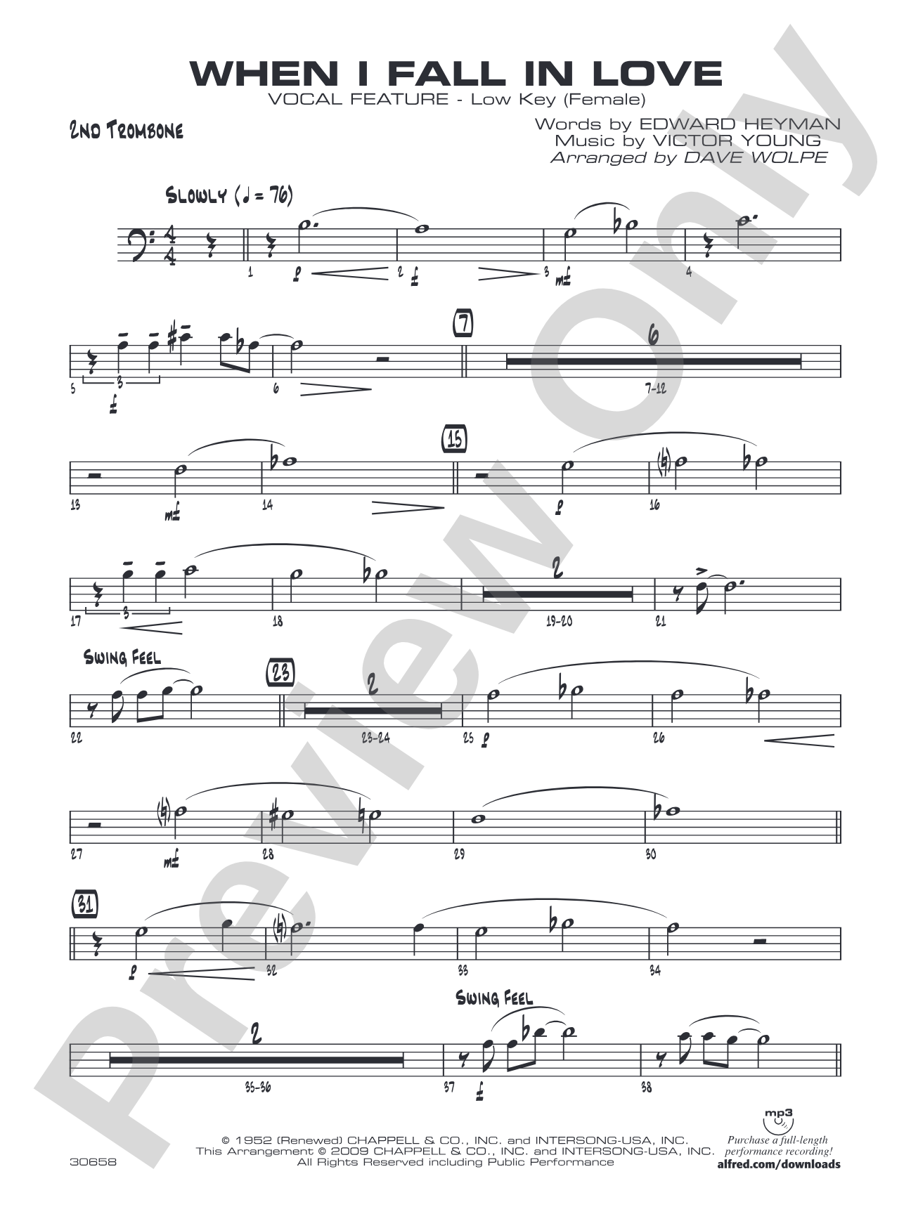 When I Fall in Love: 2nd Trombone