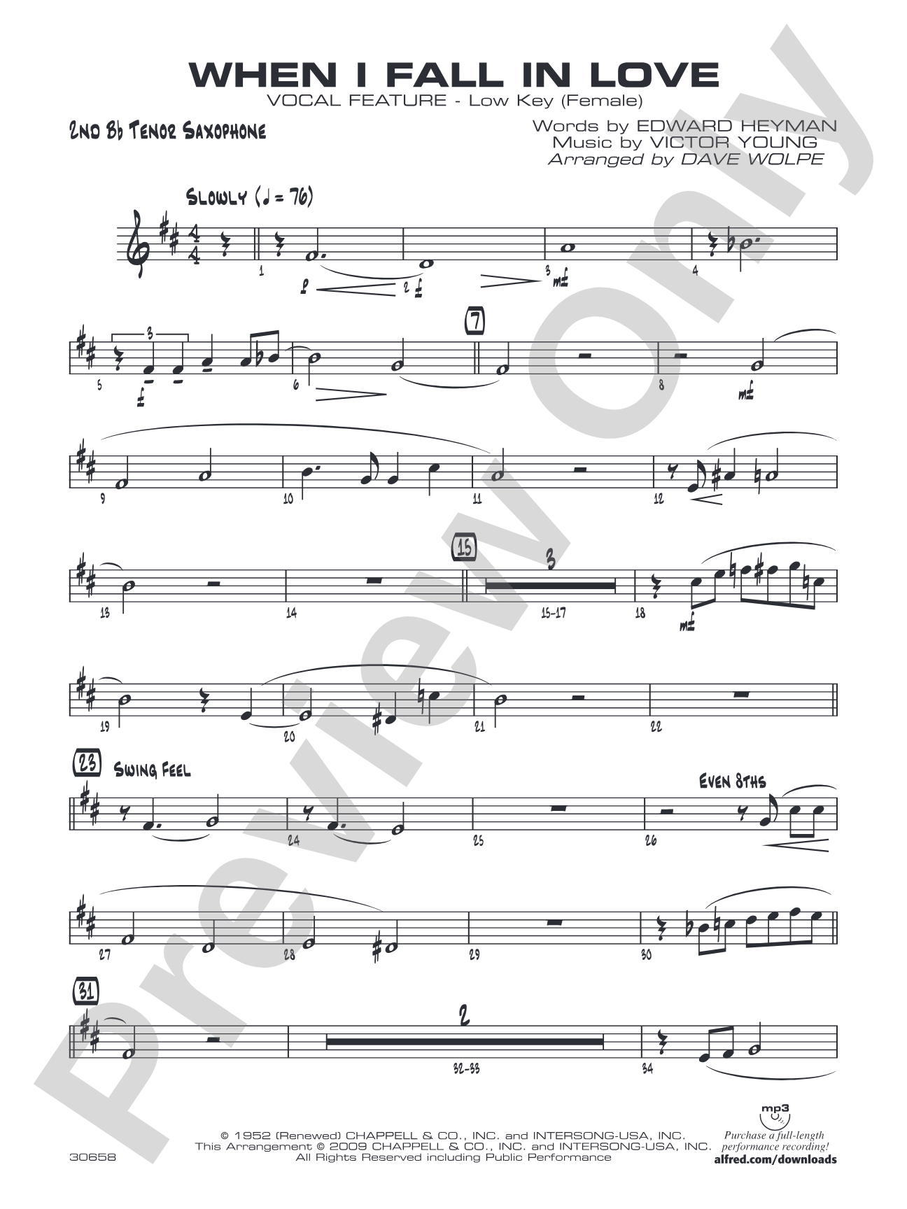 When I Fall in Love: 2nd B-flat Tenor Saxophone