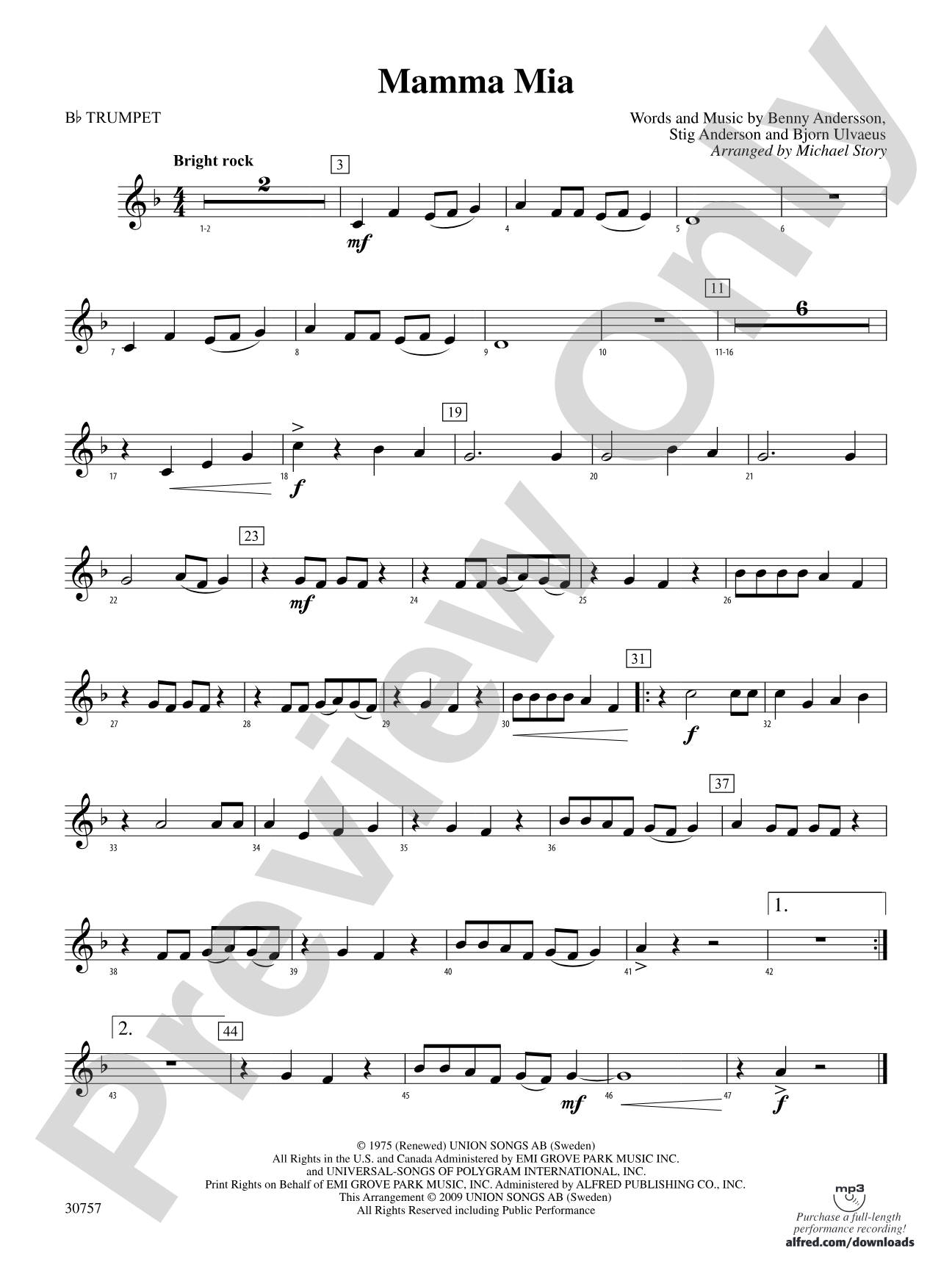 Mamma Mia: 1st B-flat Trumpet