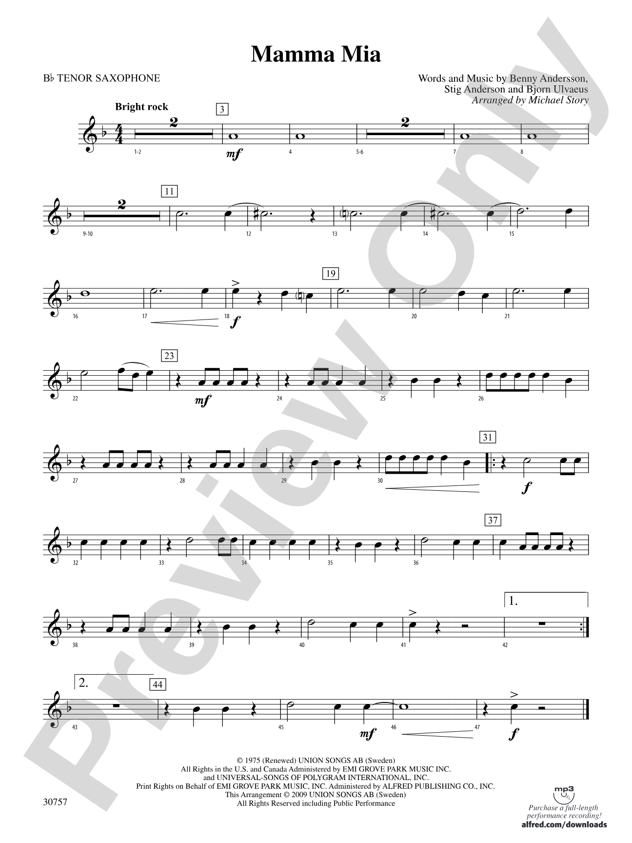 Mamma Mia: B-flat Tenor Saxophone