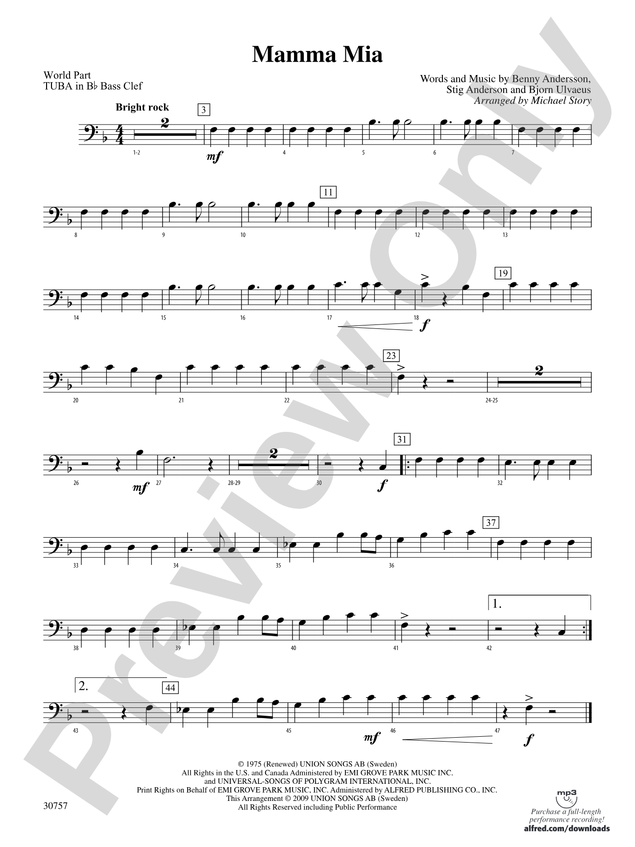 Mamma Mia: (wp) B-flat Tuba B.C.