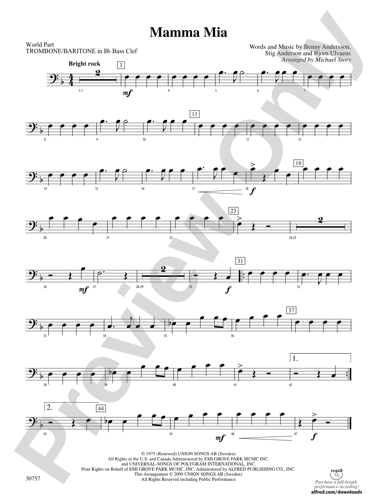 Mamma Mia: (wp) 1st B-flat Trombone B.C.