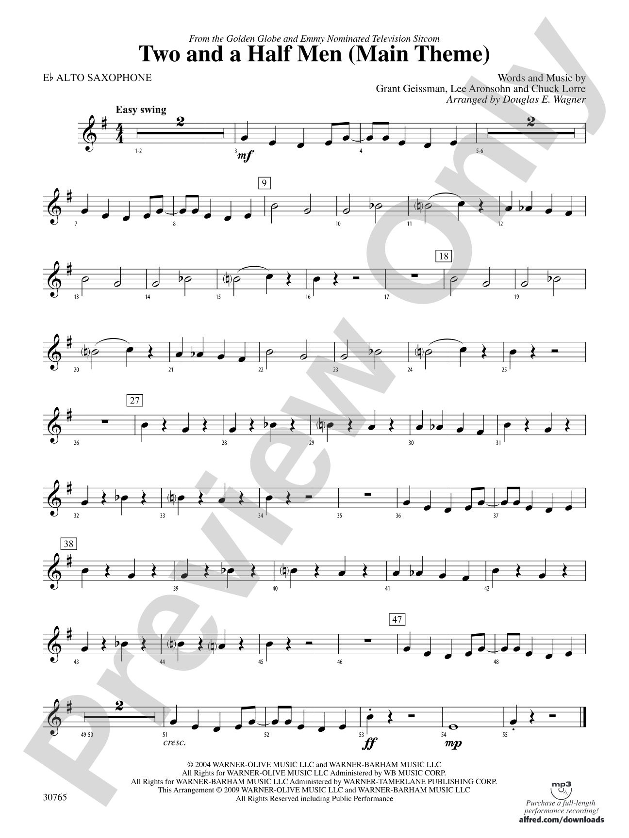 Two and a Half Men (Main Theme): E-flat Alto Saxophone