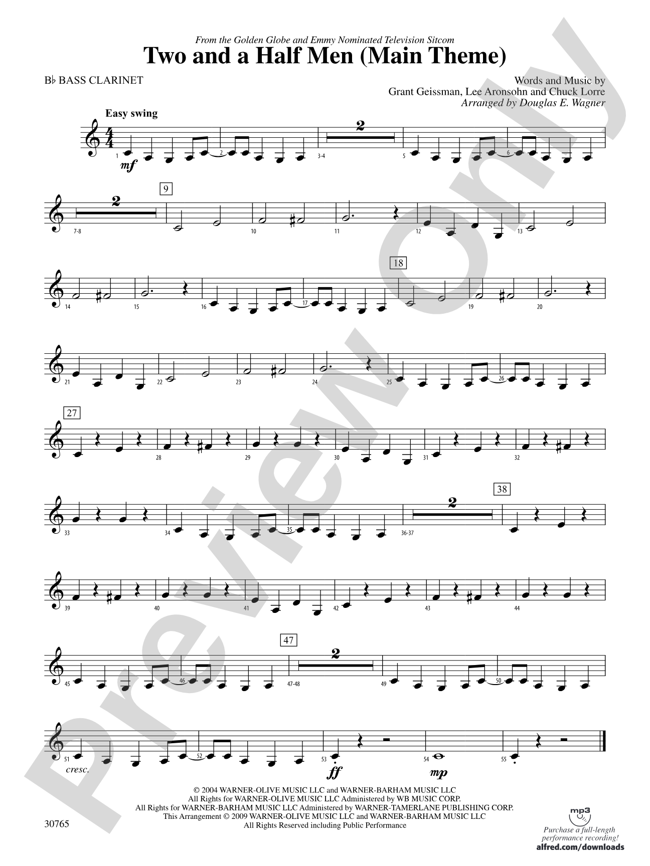 Two and a Half Men (Main Theme): B-flat Bass Clarinet