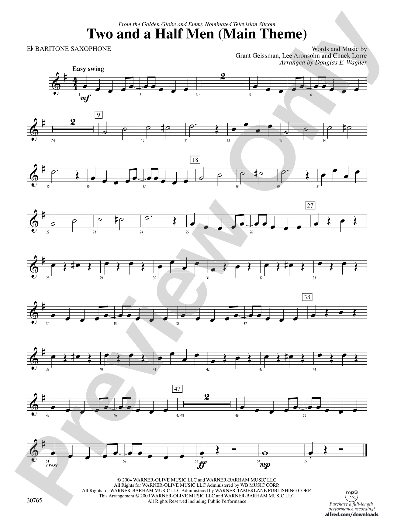 Two and a Half Men (Main Theme): E-flat Baritone Saxophone