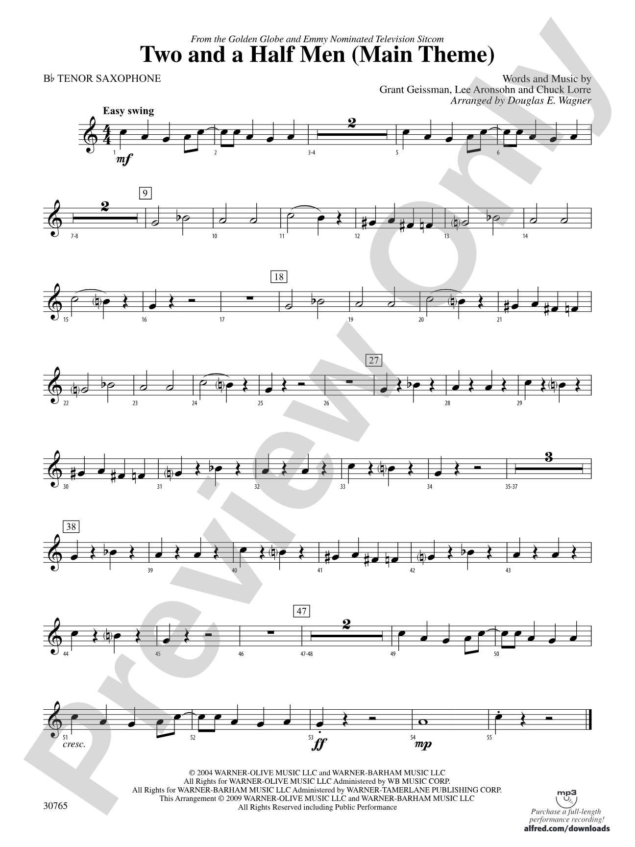 Two and a Half Men (Main Theme): B-flat Tenor Saxophone