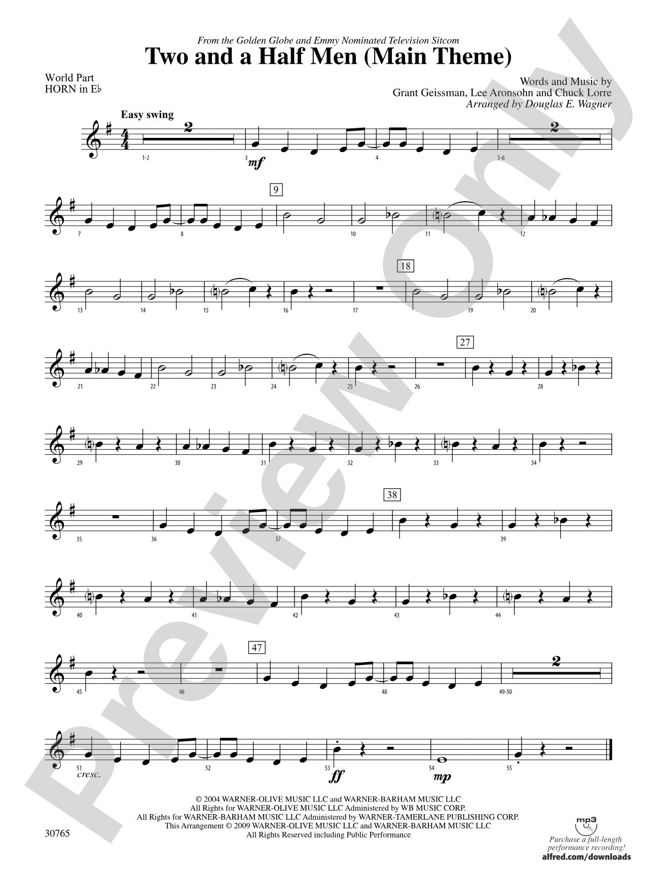 Two and a Half Men (Main Theme): (wp) 1st Horn in E-flat