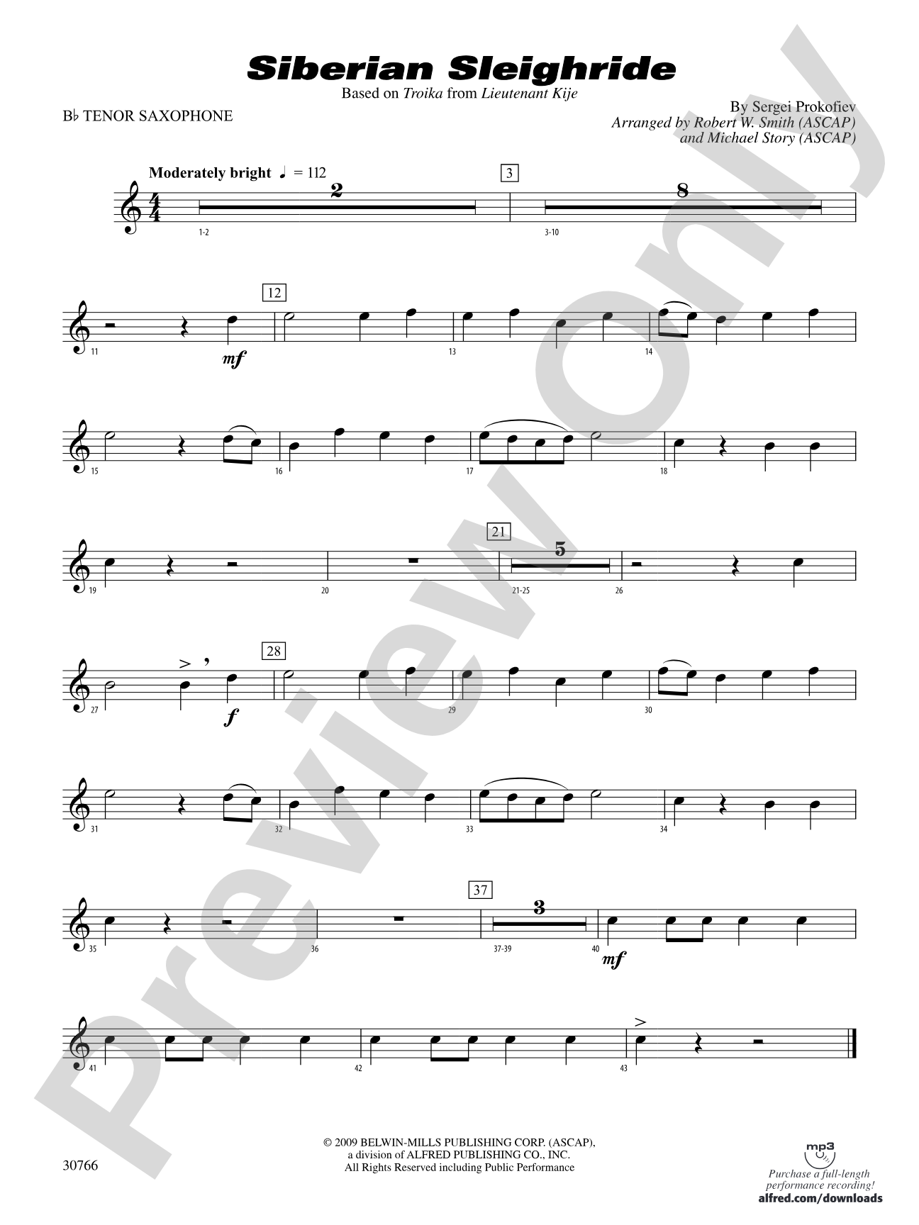 Siberian Sleighride: B-flat Tenor Saxophone