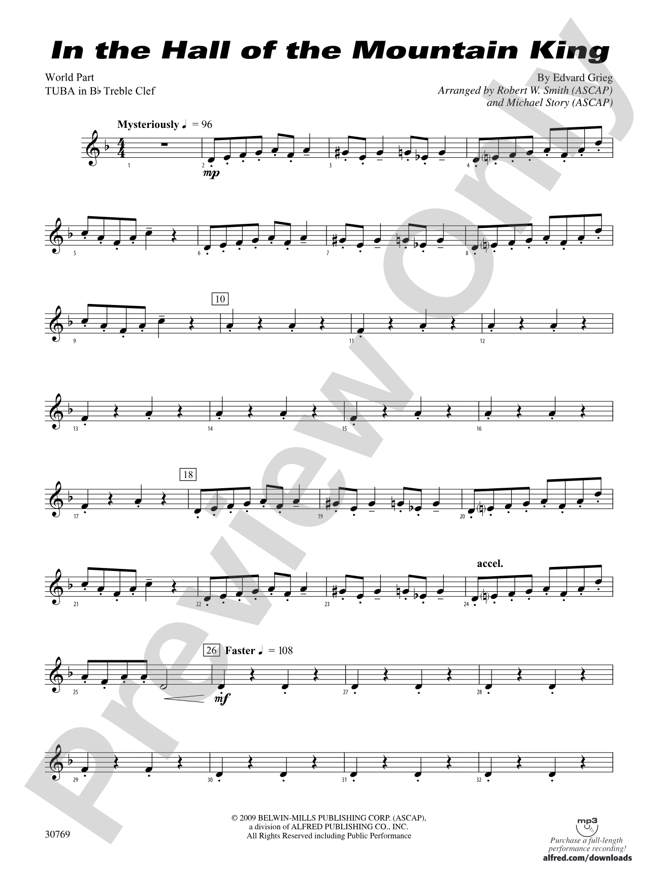 In the Hall of the Mountain King: (wp) B-flat Tuba T.C.