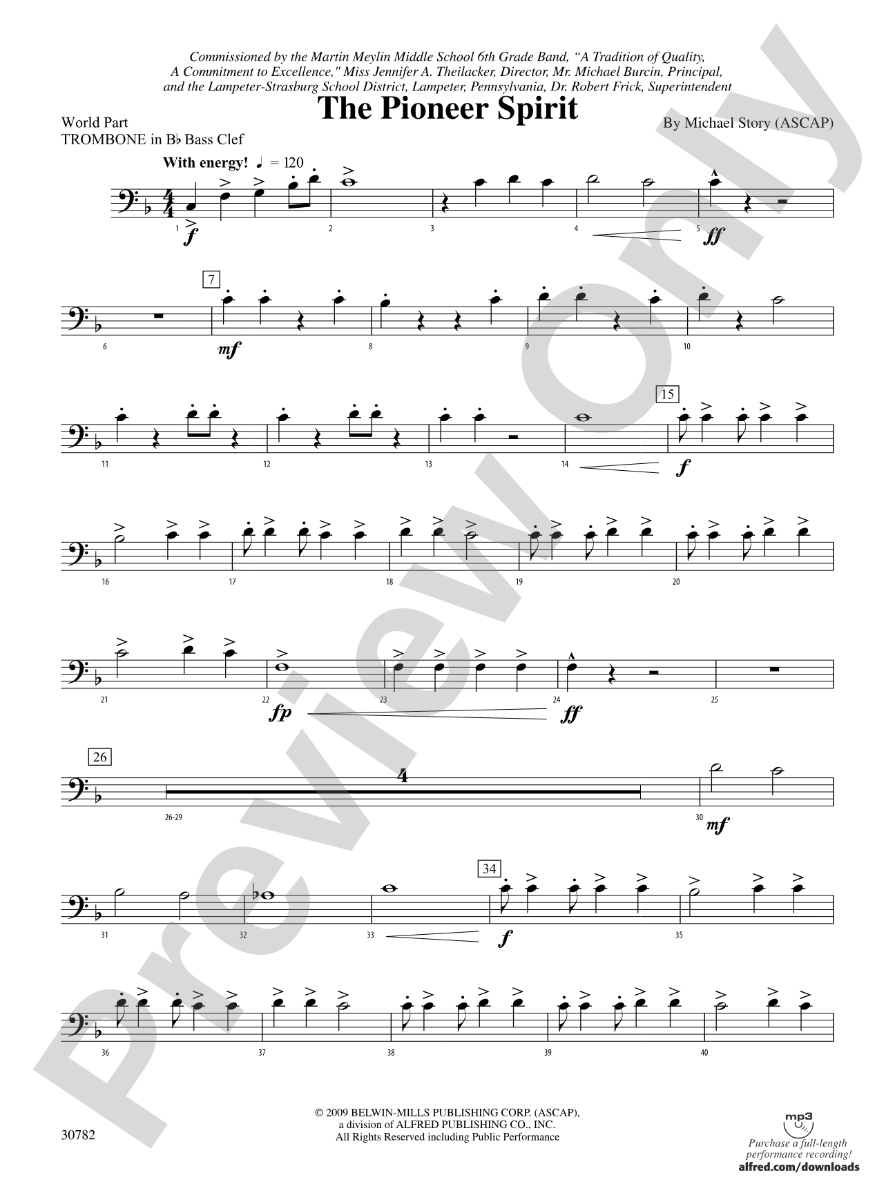 The Pioneer Spirit: (wp) 1st B-flat Trombone B.C.