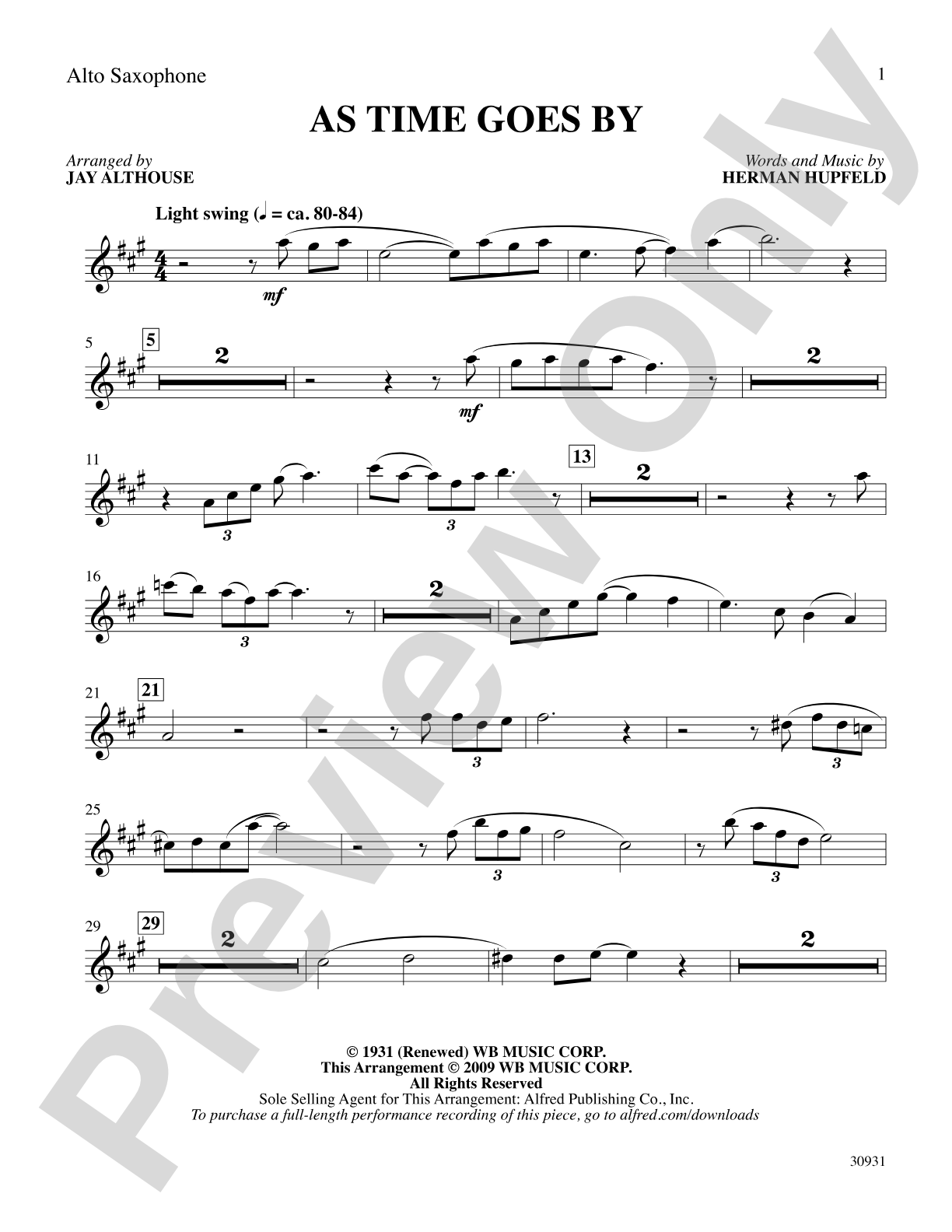 As Time Goes By: E-flat Alto Saxophone: Choral SoundPax