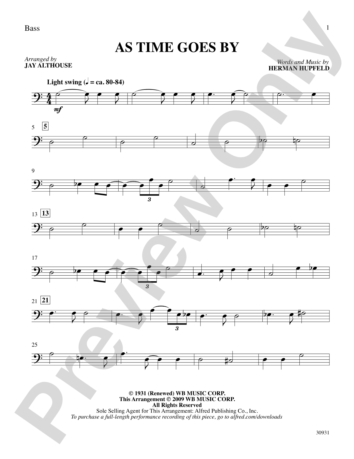 As Time Goes By: String Bass: Choral SoundPax