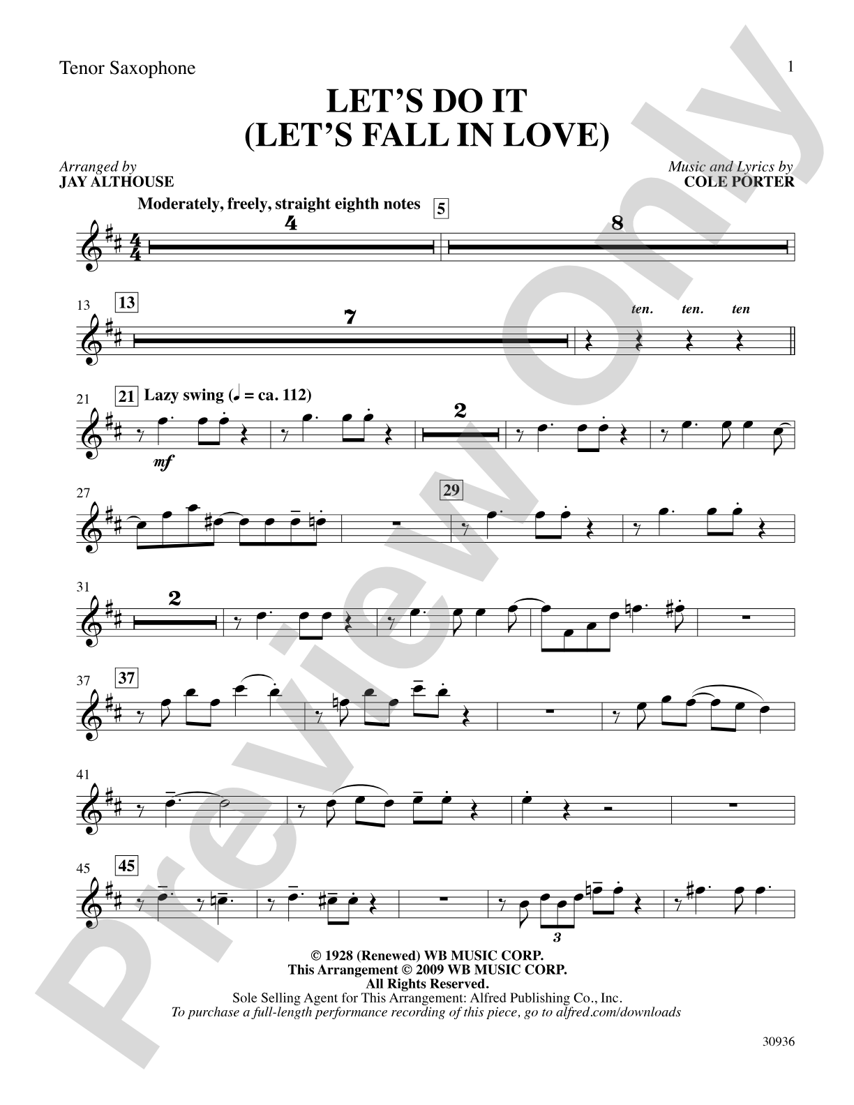 Let's Do It (Let's Fall in Love): B-flat Tenor Saxophone: Choral SoundPax