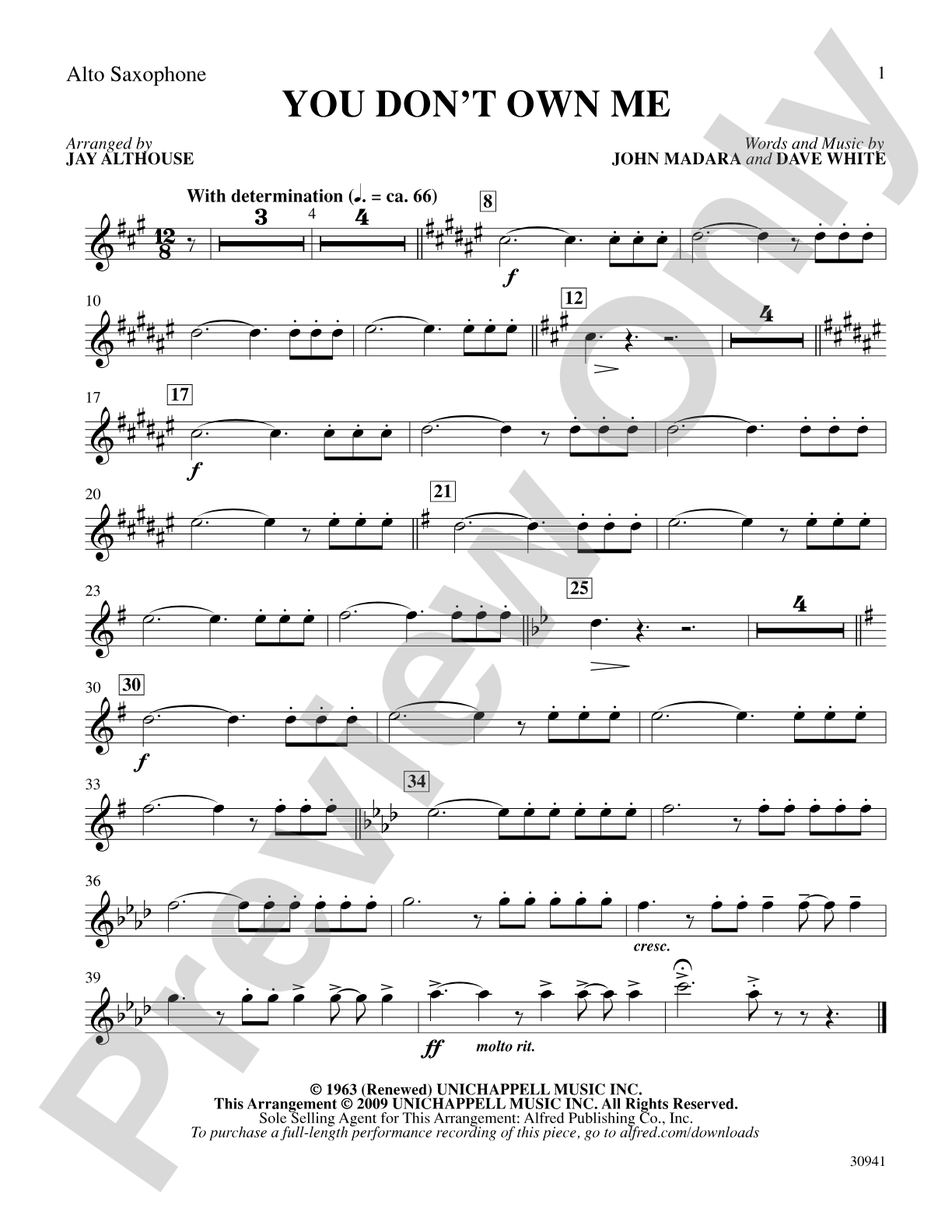 You Don't Own Me: E-flat Alto Saxophone: Choral SoundPax