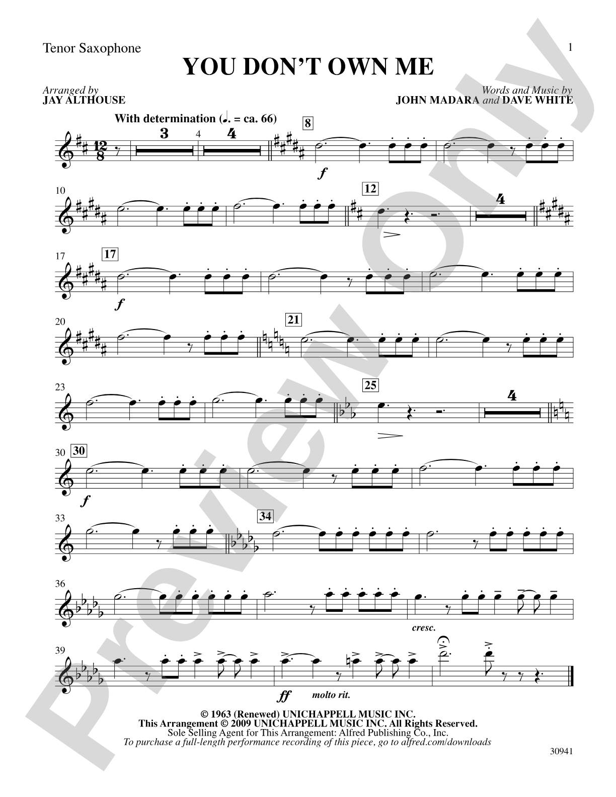 You Don't Own Me: B-flat Tenor Saxophone: Choral SoundPax