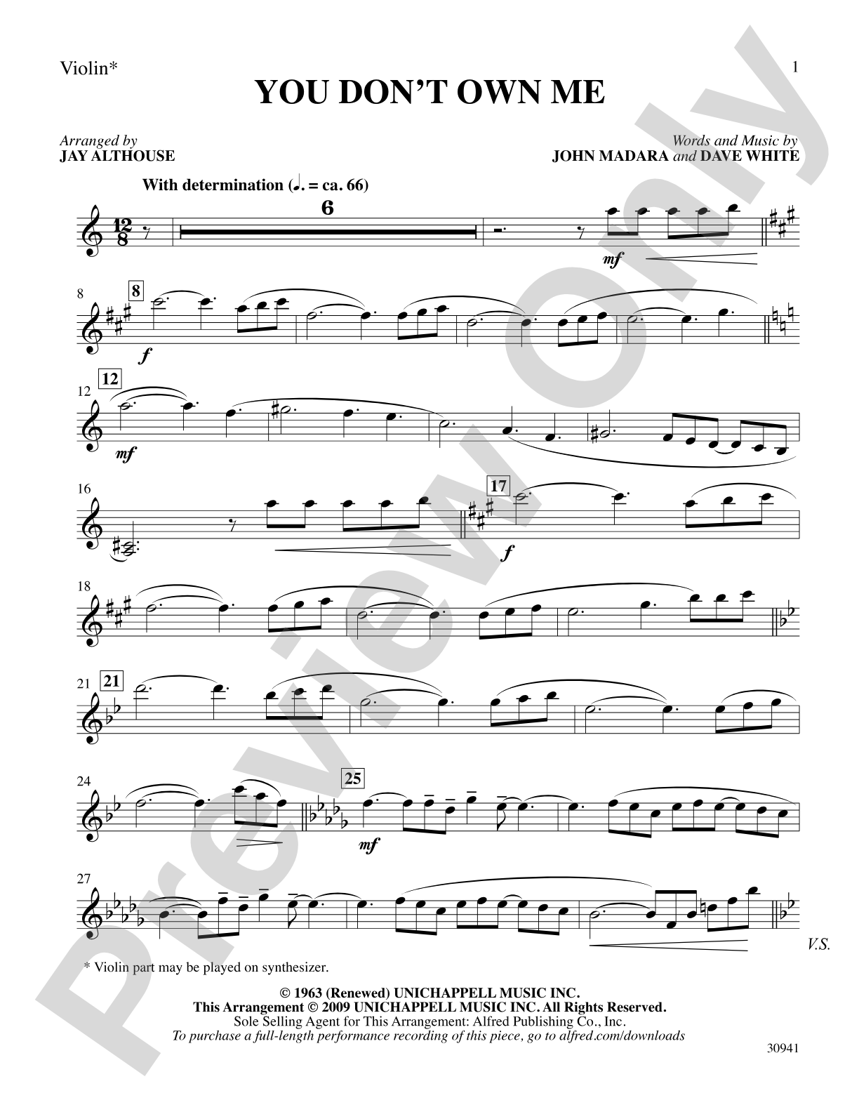 You Don't Own Me: 1st Violin: Choral SoundPax